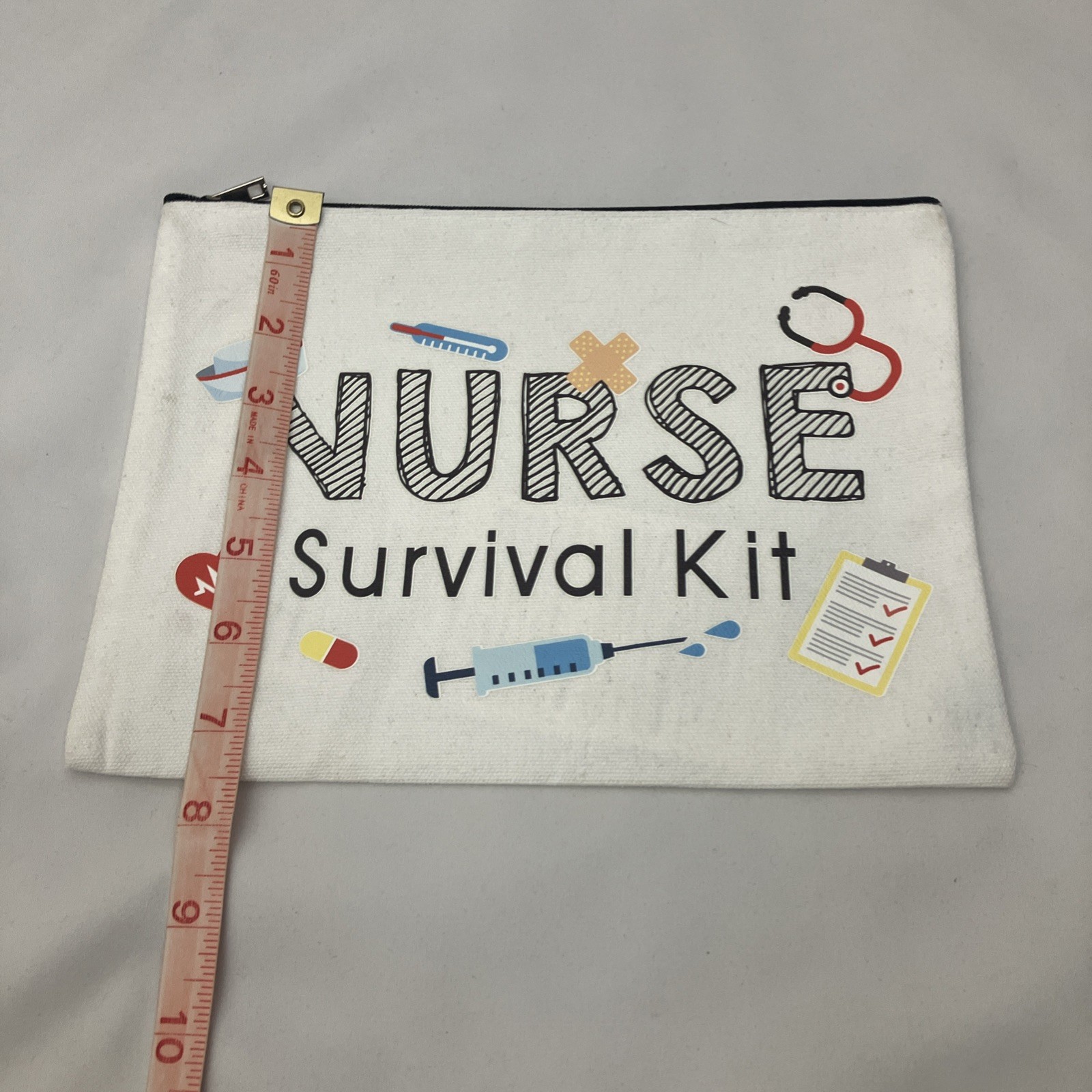 NURSE Survival Kit 6"x9". Zip up Canvas Cloth Carrier Holder Makeup Travel Bag