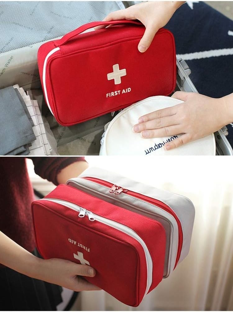 Durable Red First Aid Kit Pouch – Organized Medical Storage for Family Safety