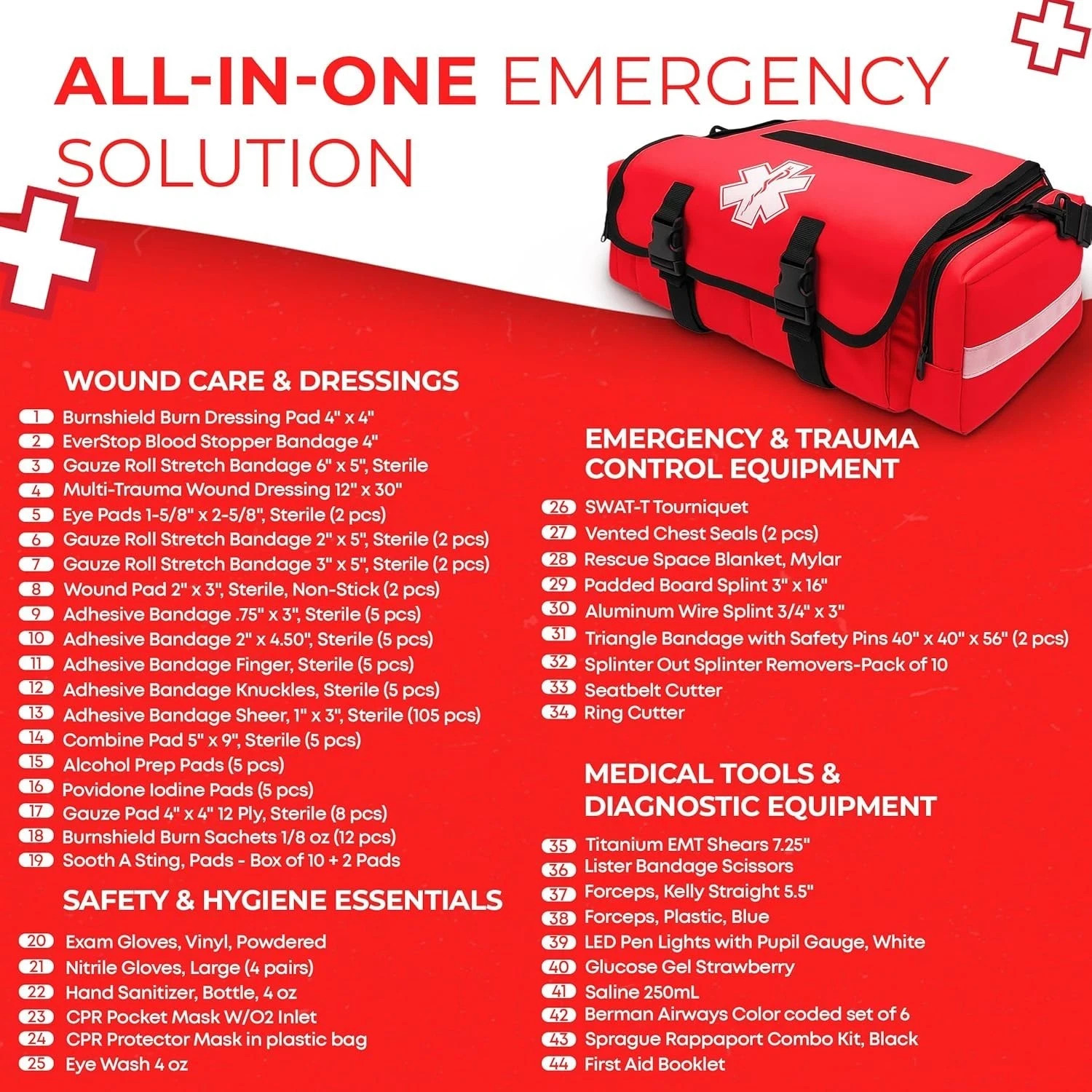 Fully Stocked EMT Trauma Bag – Tactical First Responder Medical Kit with Tourniq