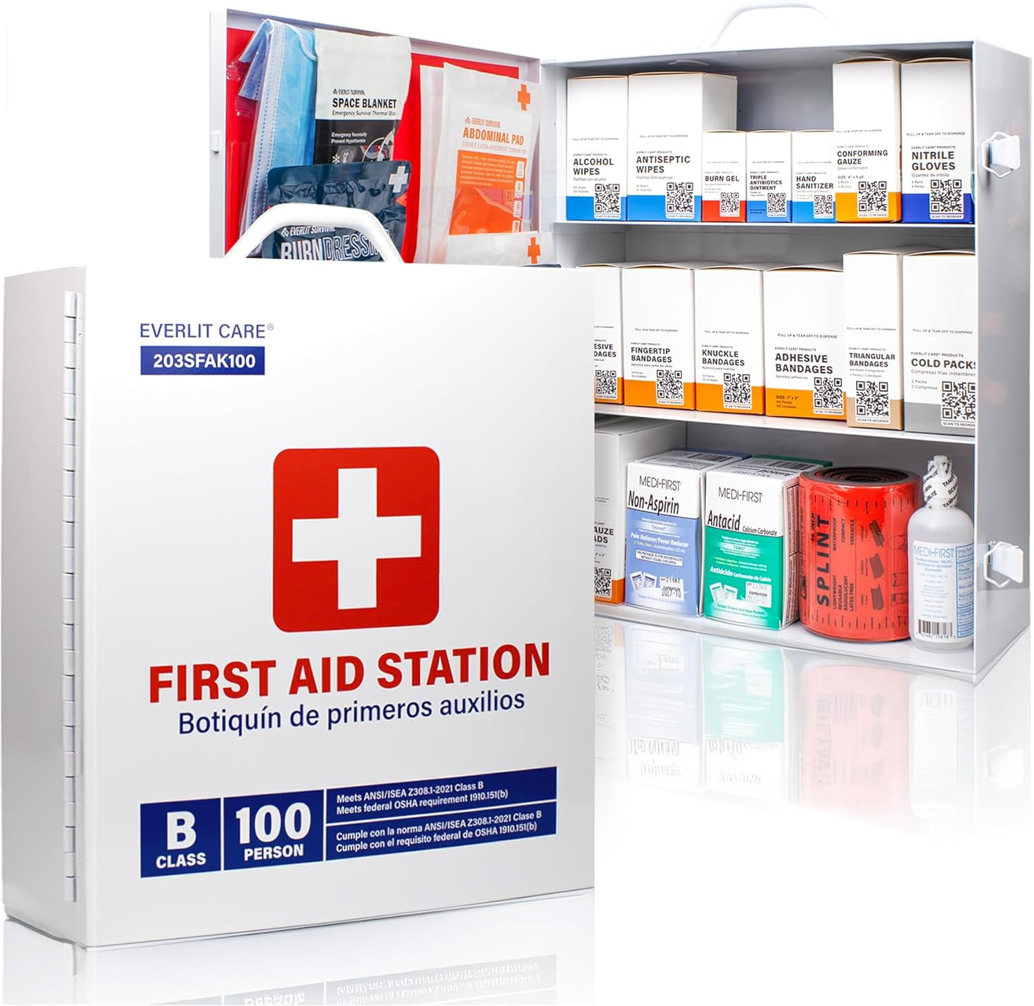 EVERLIT CARE 3-Shelf Osha-Compliant First Aid Kit, ANSI Class B+ 100 Person Emer