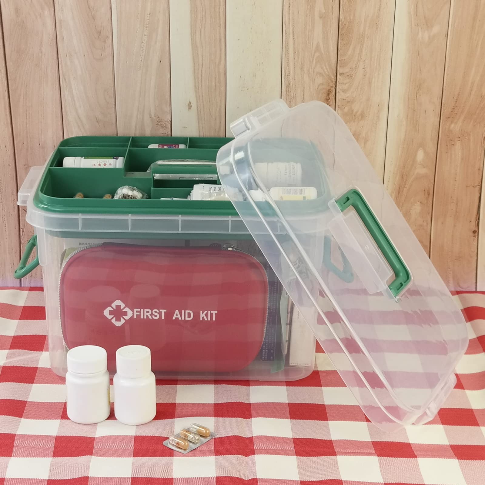 1-Pack Clear Storage Box with Lid, Large First Aid Kit Box Organizer Empty