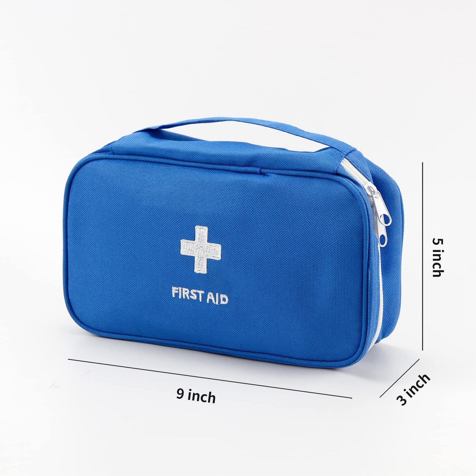 TOPASION Portable Empty First Aid Kit Bag, Travel 9 x 5 x 3 inches, Blue