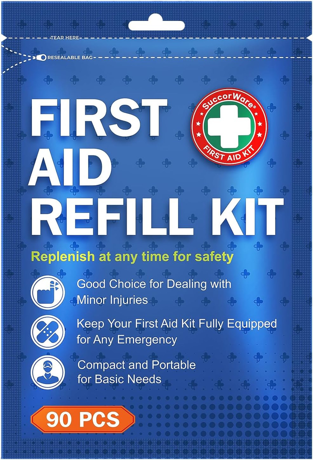First Aid Refill Kit 90 Pieces Wound Care Supplies for Home Travel Hiking