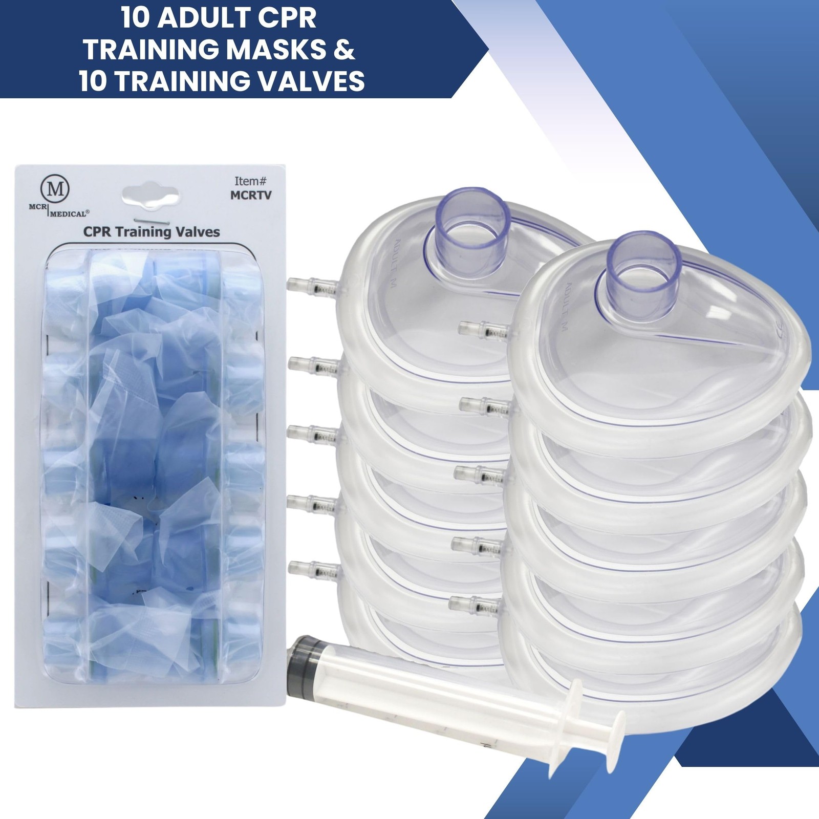 Pack of 10 Training CPR Masks, Adjustable-Adult w Valves, MCRTM-AR