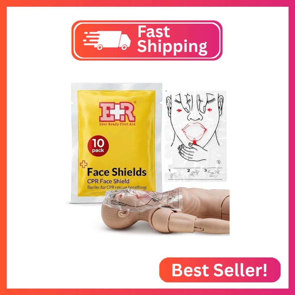 Ever Ready First Aid CPR Face Shield fits Adults, Children and Infants – 10 Pack