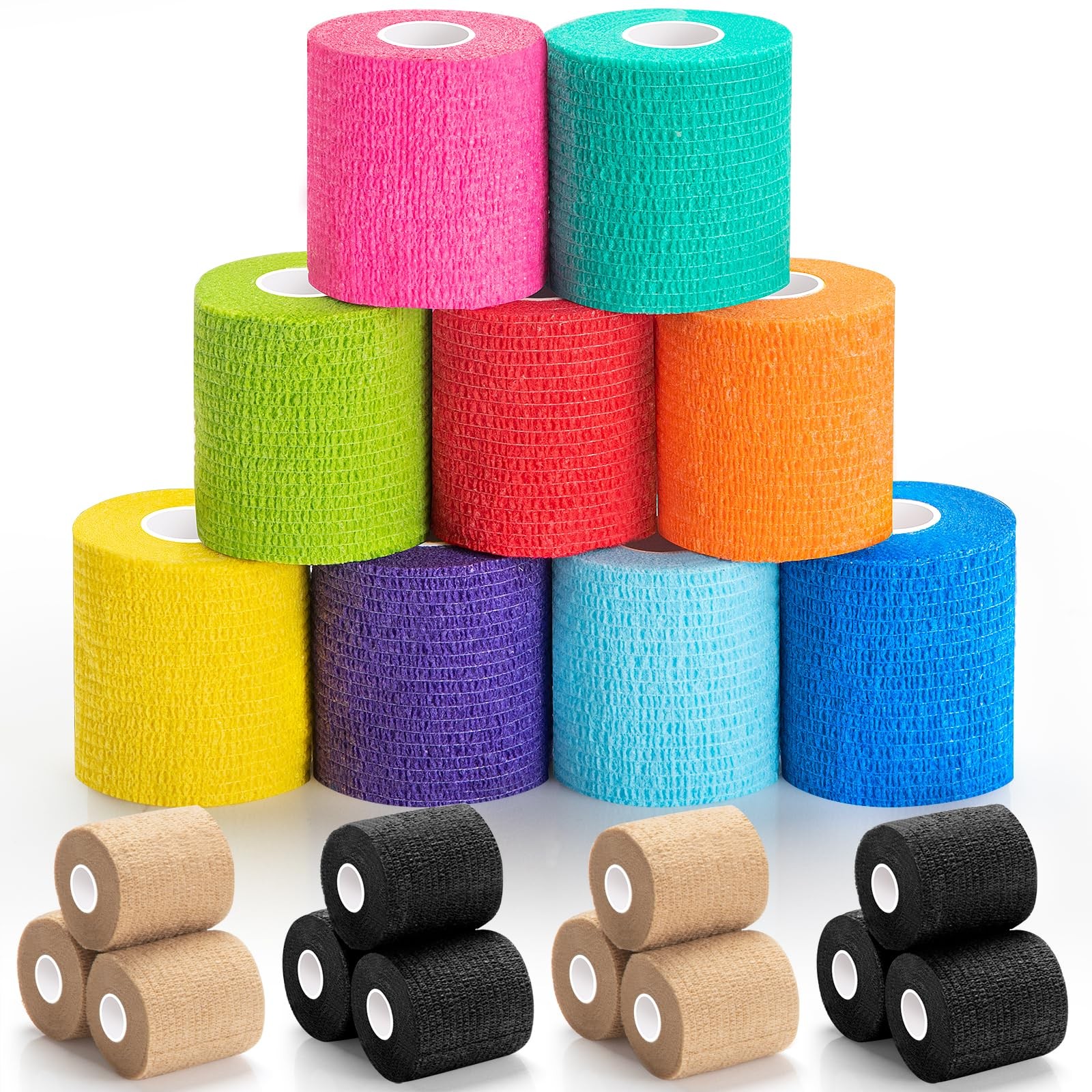 Upgraded 9-Pack Self Adhesive Bandage 2 Inch × 5 Yards, 9 Pack Multi-colored