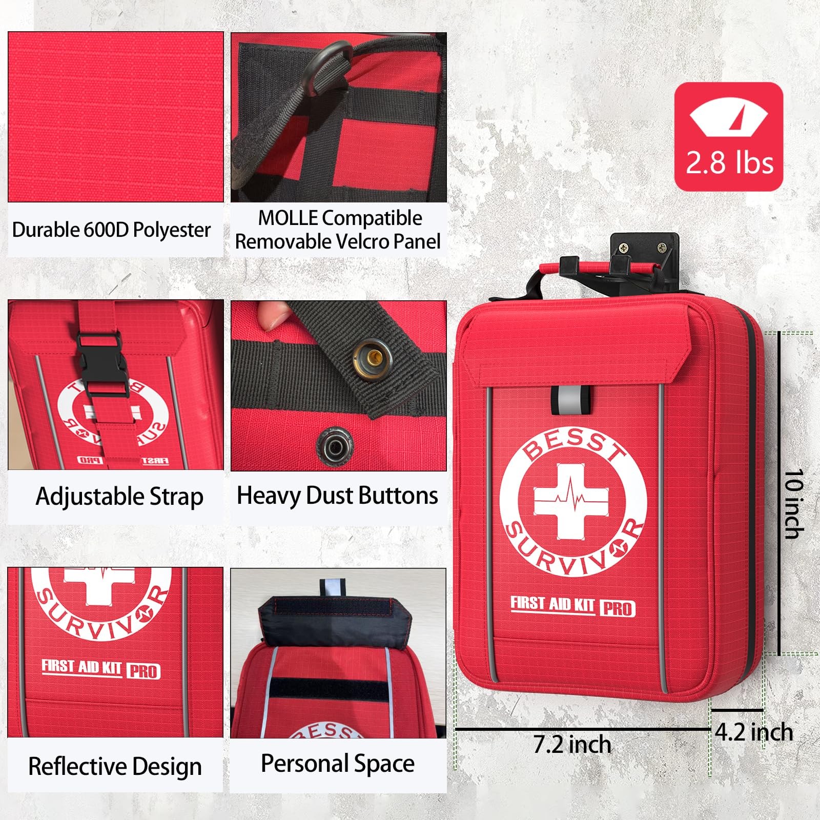 Professional Trauma First Aid Kit – Military-Grade Labelled Large, Red