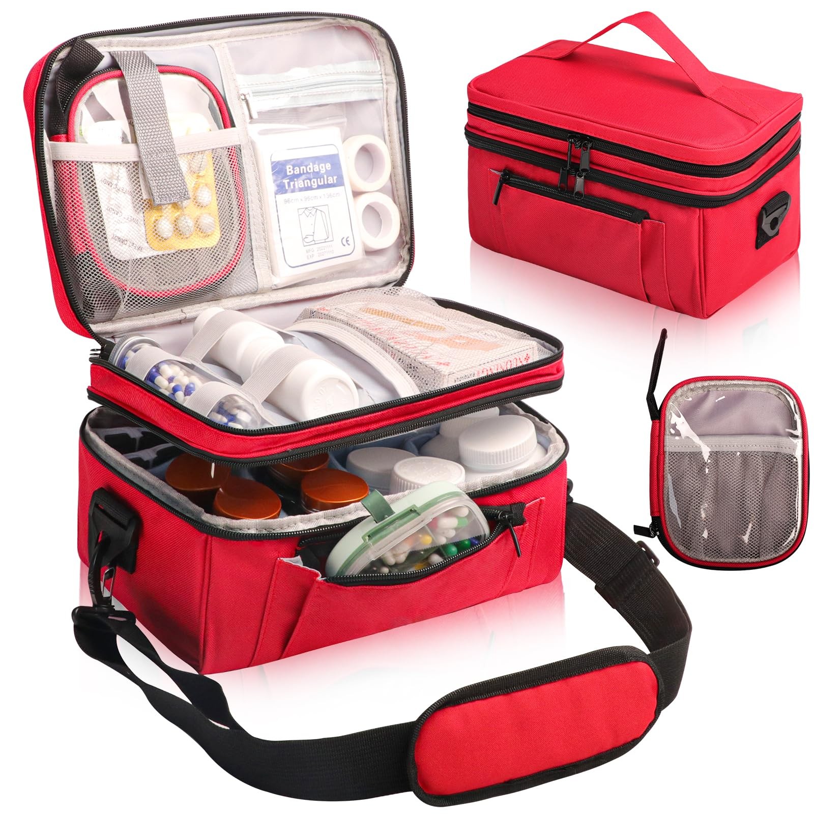 Medicine Bag for Traveling with Portable Small Pouch, Double Layer Bottle Org…