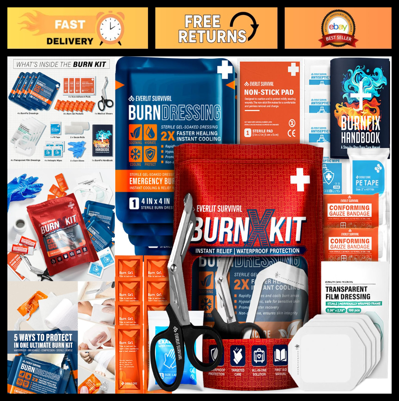 Burn Care Kit – 30pcs Waterproof Wound Dressings, Hydrogel Foam, Gel, Non-Stick