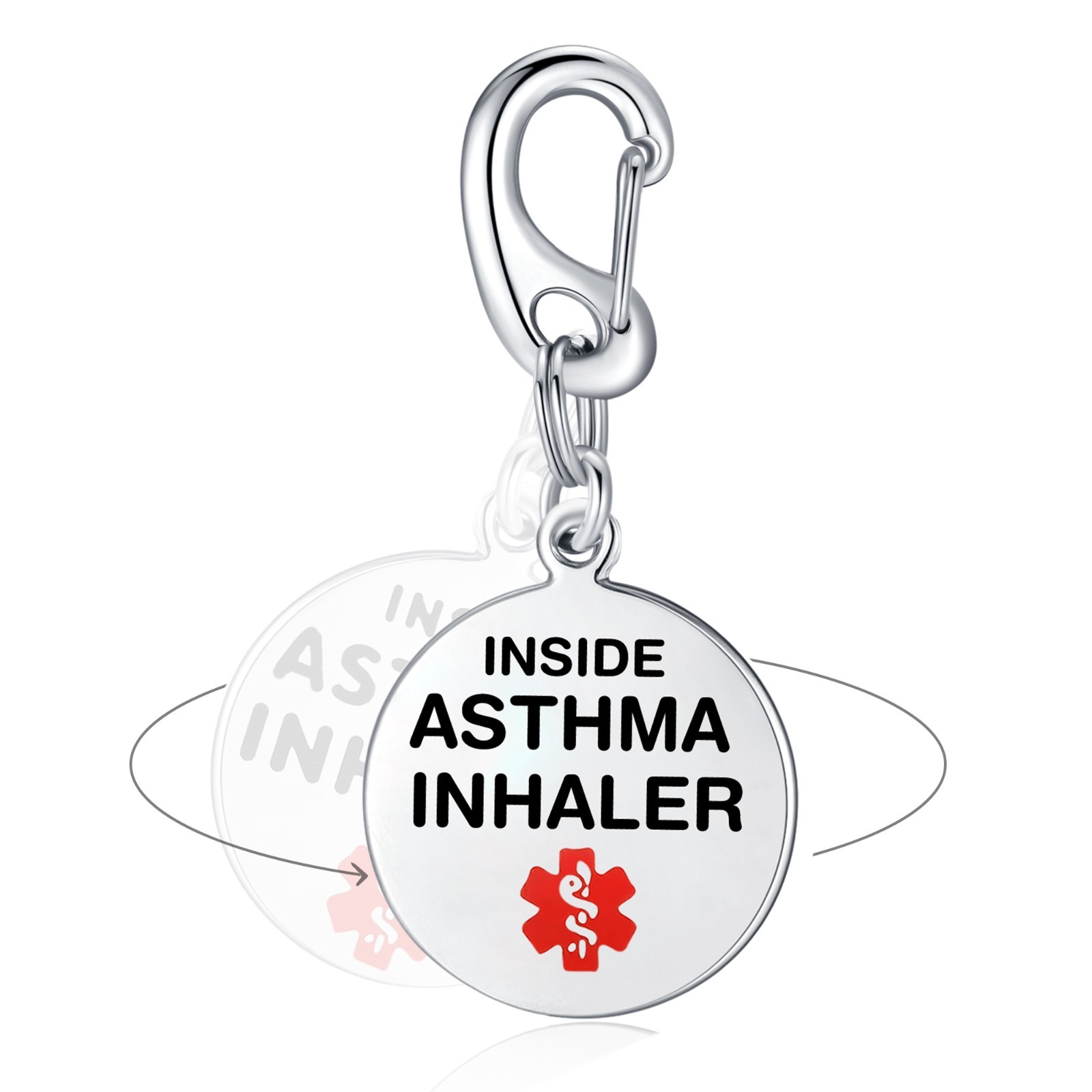 Divoti Pre-Engraved Asthma Inhaler Inside Bag Tag 1.25" with Quick Clip