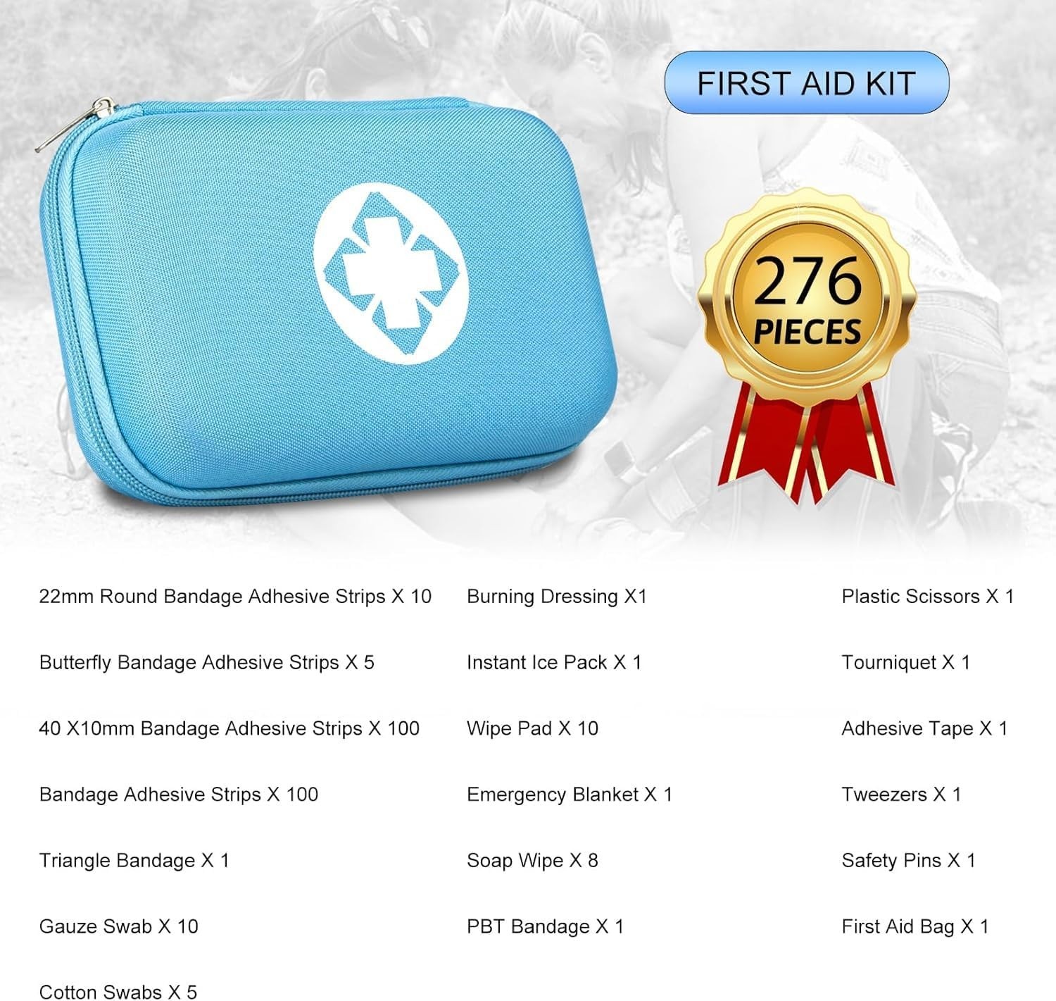 276-Piece Travel First Aid Kit – Compact Blue Emergency Supplies for Adventures