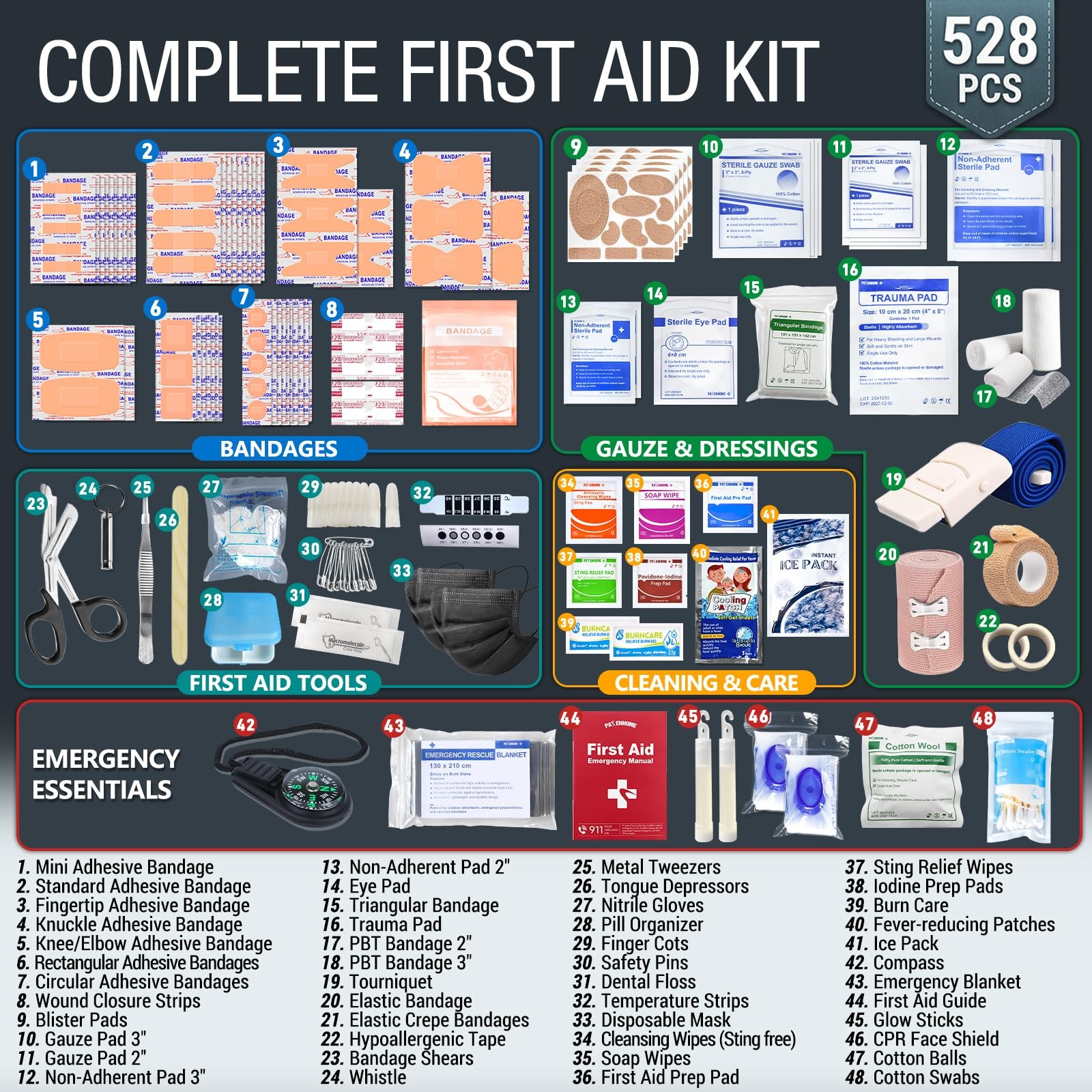 528 PCS Advanced First Aid Kit – Large 6-in-1 Modular Waterproof Well-Organiz…