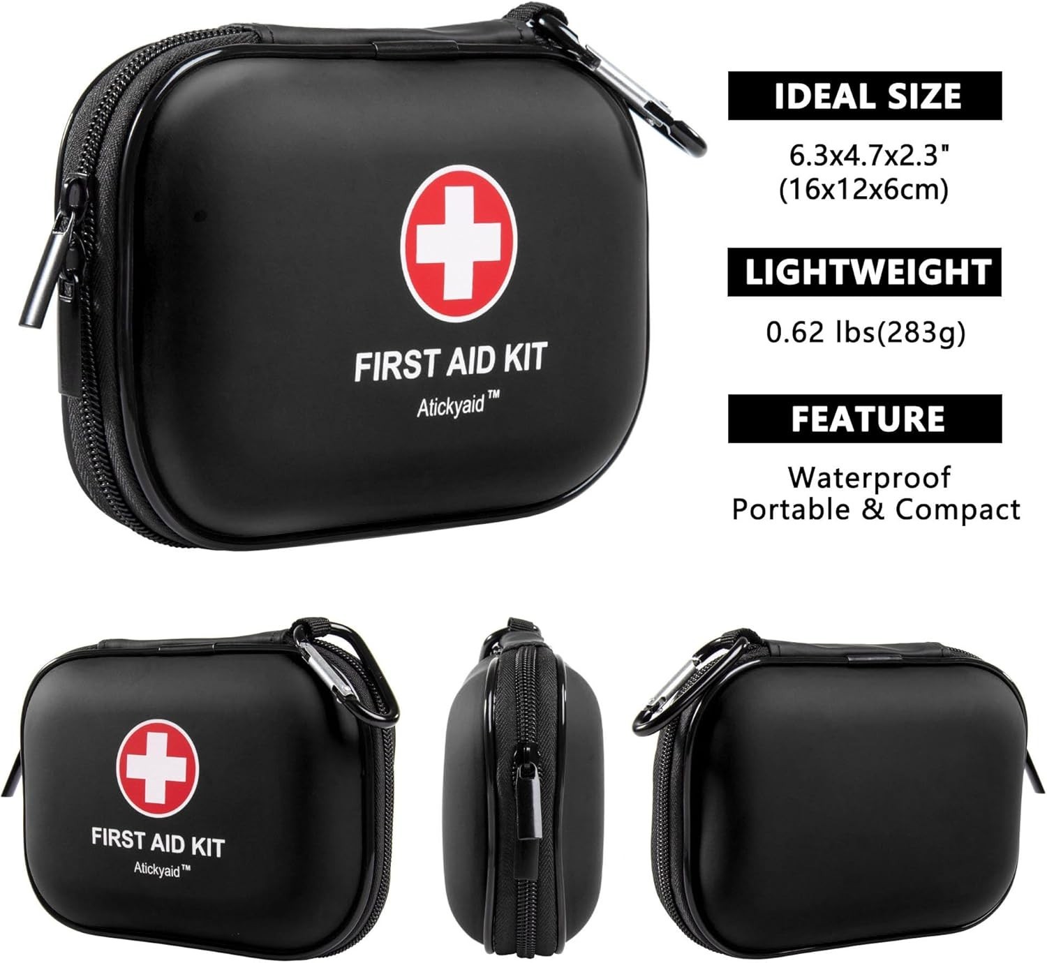 Mini – 120 Piece Small Waterproof Hard Shell Medical Kit for Car, Home, Offic…