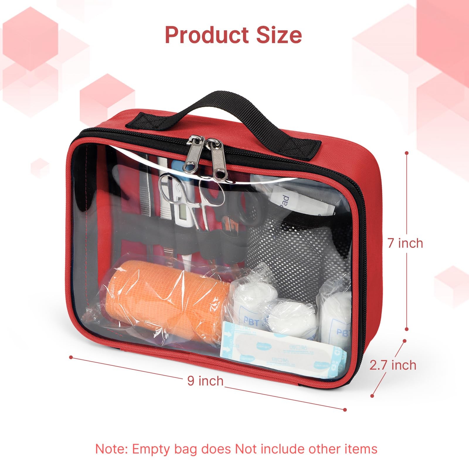 Camoredy Empty First Aid Bag Clear PVC Waterproof Organizer Pouch Small, Red