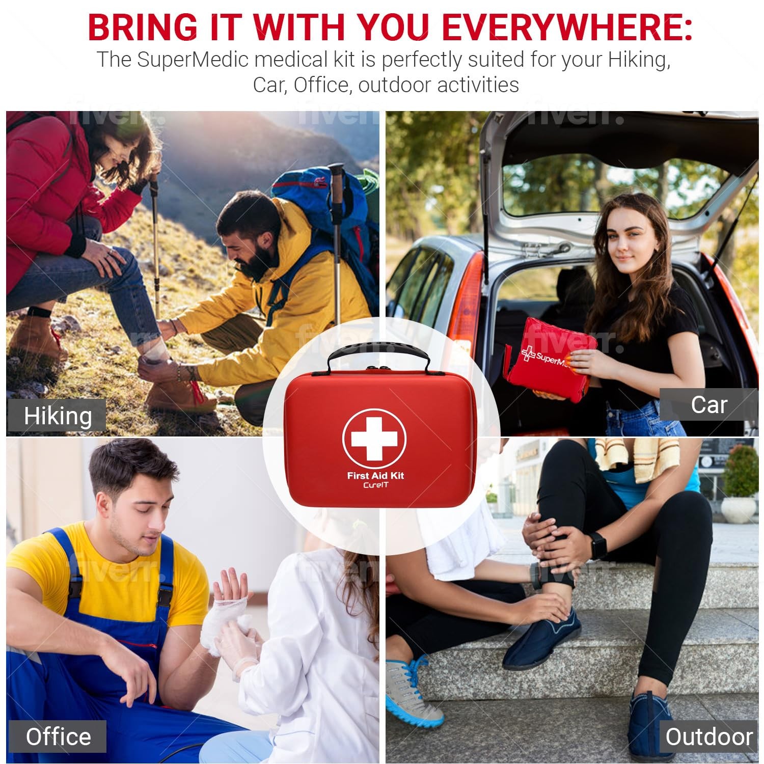 First Aid Kit 230 piece, Waterproof, All Purpose Use Outdoor, Indoor, Red