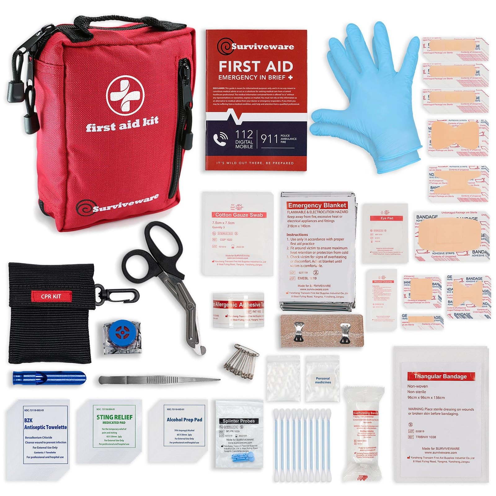 Surviveware 98 Pcs Comprehensive Premium Survival First Aid Kit Medical Emer…