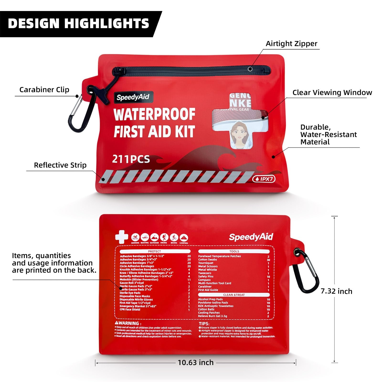 211 PCS Waterproof First Aid Kit, IPX7 Dry Bag with Airtight Zipper, Portable…