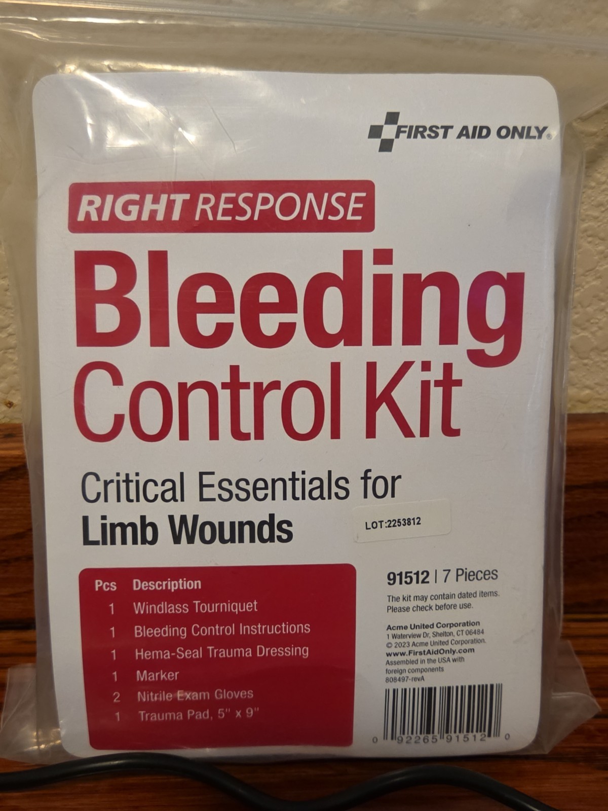 First Aid Only 91512 critical essentials bleeding control kit – SEALED BAG