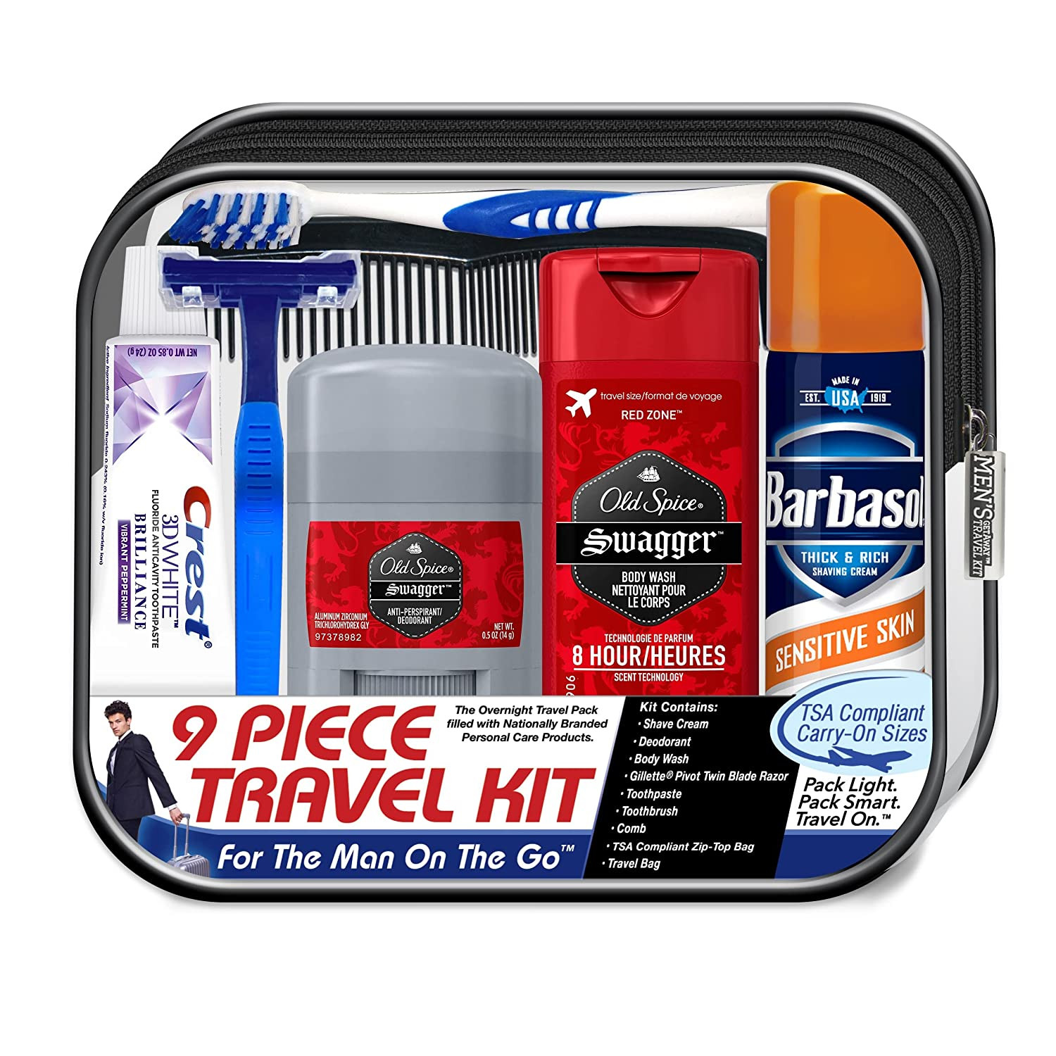 Men'S Deluxe, 9-Piece Kit with Travel Size TSA Compliant Essentials , Featuring: