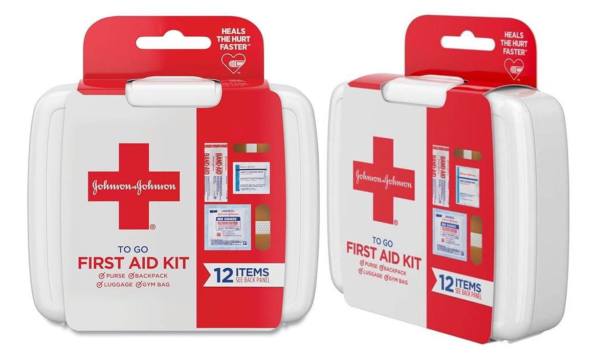 JOHNSON & JOHNSON TO GO FIRST AID KIT – 2 PACK | 12 ESSENTIAL ITEMS EACH