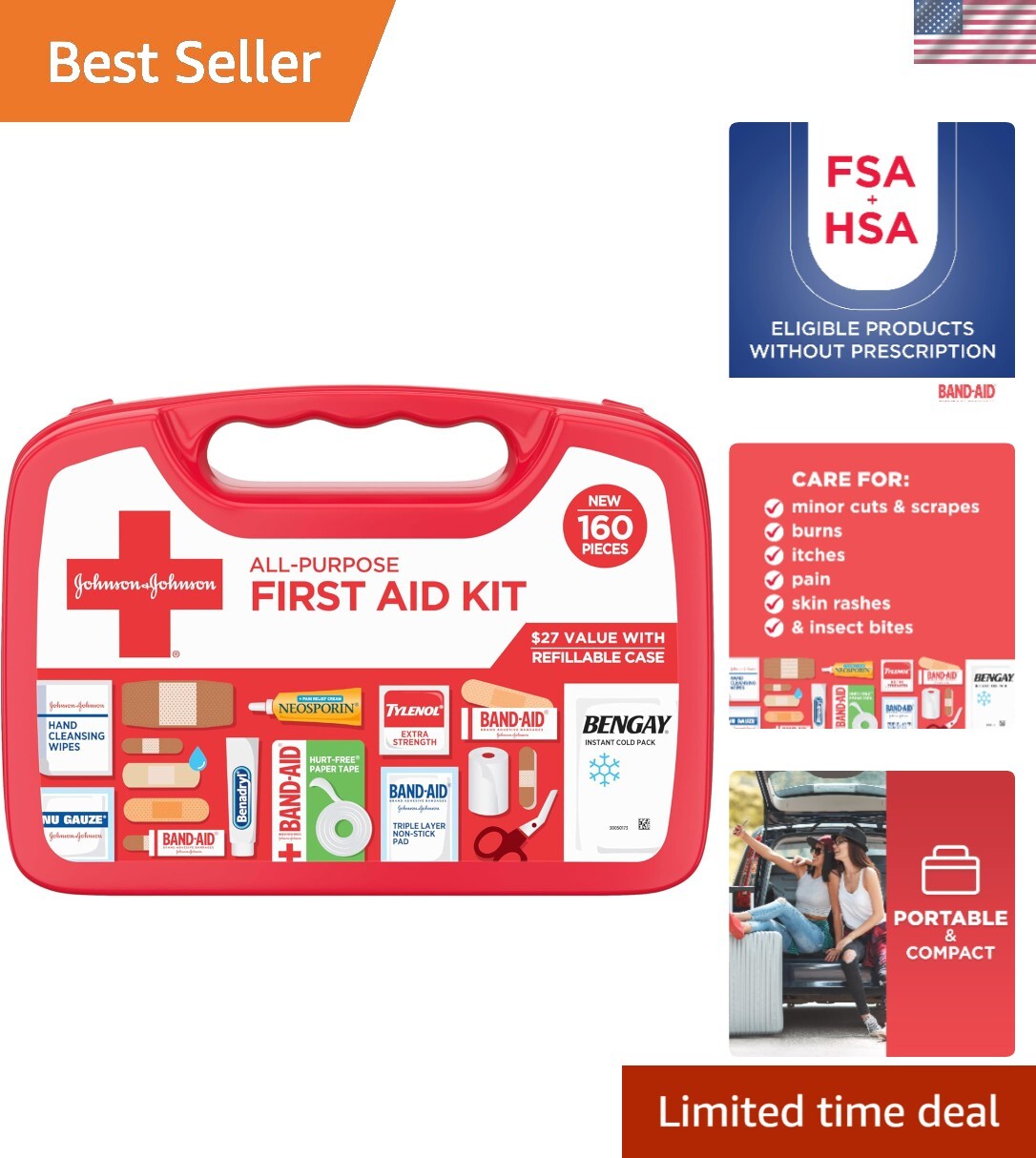 All-Purpose Portable First Aid Kit – 160 Essential Supplies for Emergencies