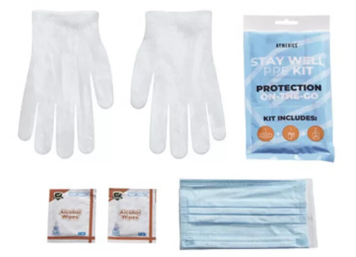 HOMEDICS PPE Kit Protection On The Go-Mask, Latex Free Gloves +Wipes