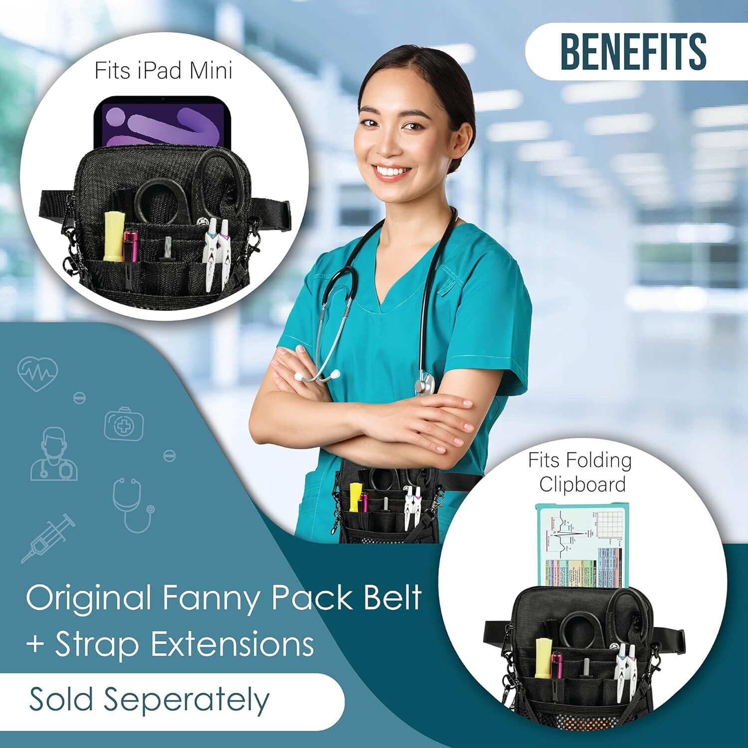 First Lifesaver 4-In-1 Nurse Fanny Pack with Medical Gear Pockets, Tape Holder,