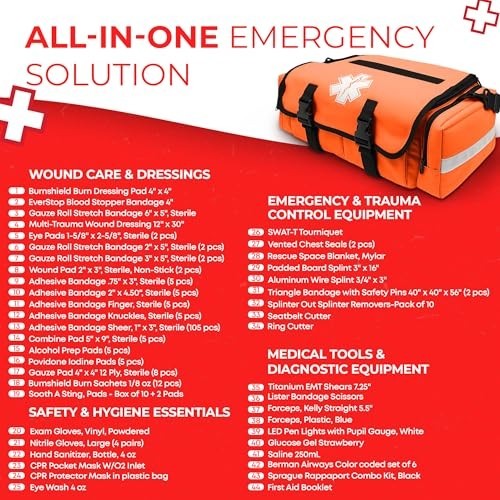 Tactical EMT Trauma Bag – Complete First Responder Medical Kit with Tourniquet,