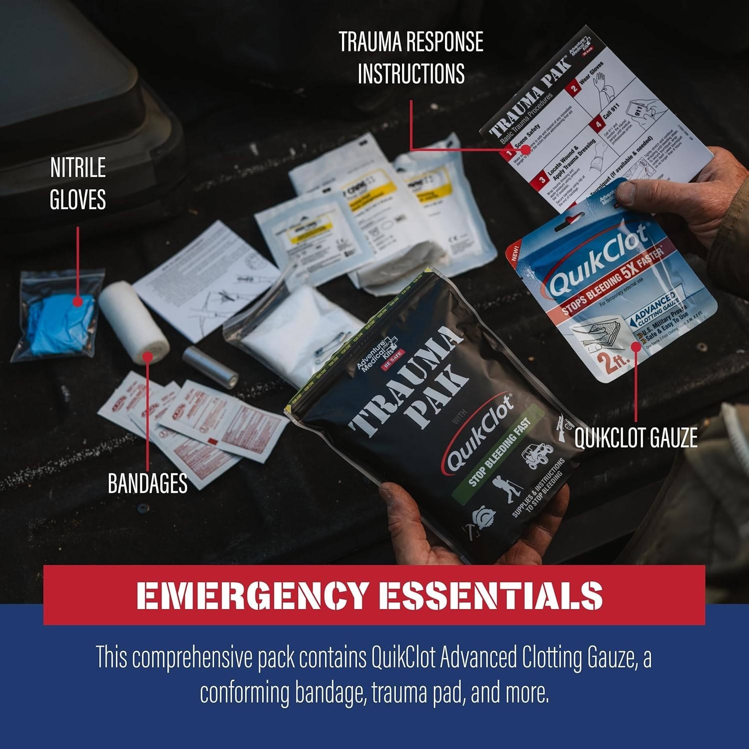 Waterproof Trauma Pak First Aid Kit with Essential Medical Supplies Included