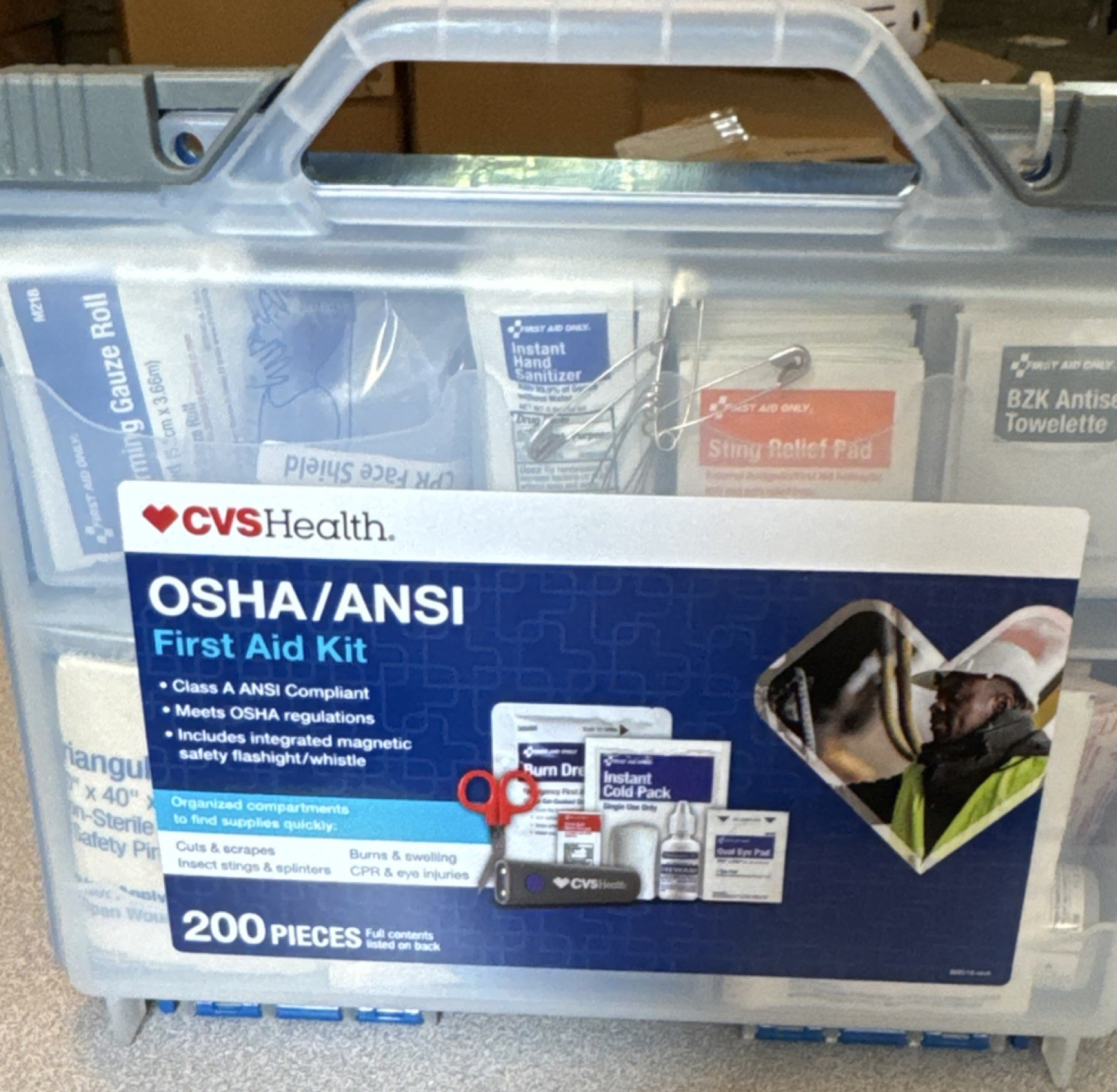 CVS Health OSHA/ANSI First Aid Kit 200 Pieces Clear Portable Case