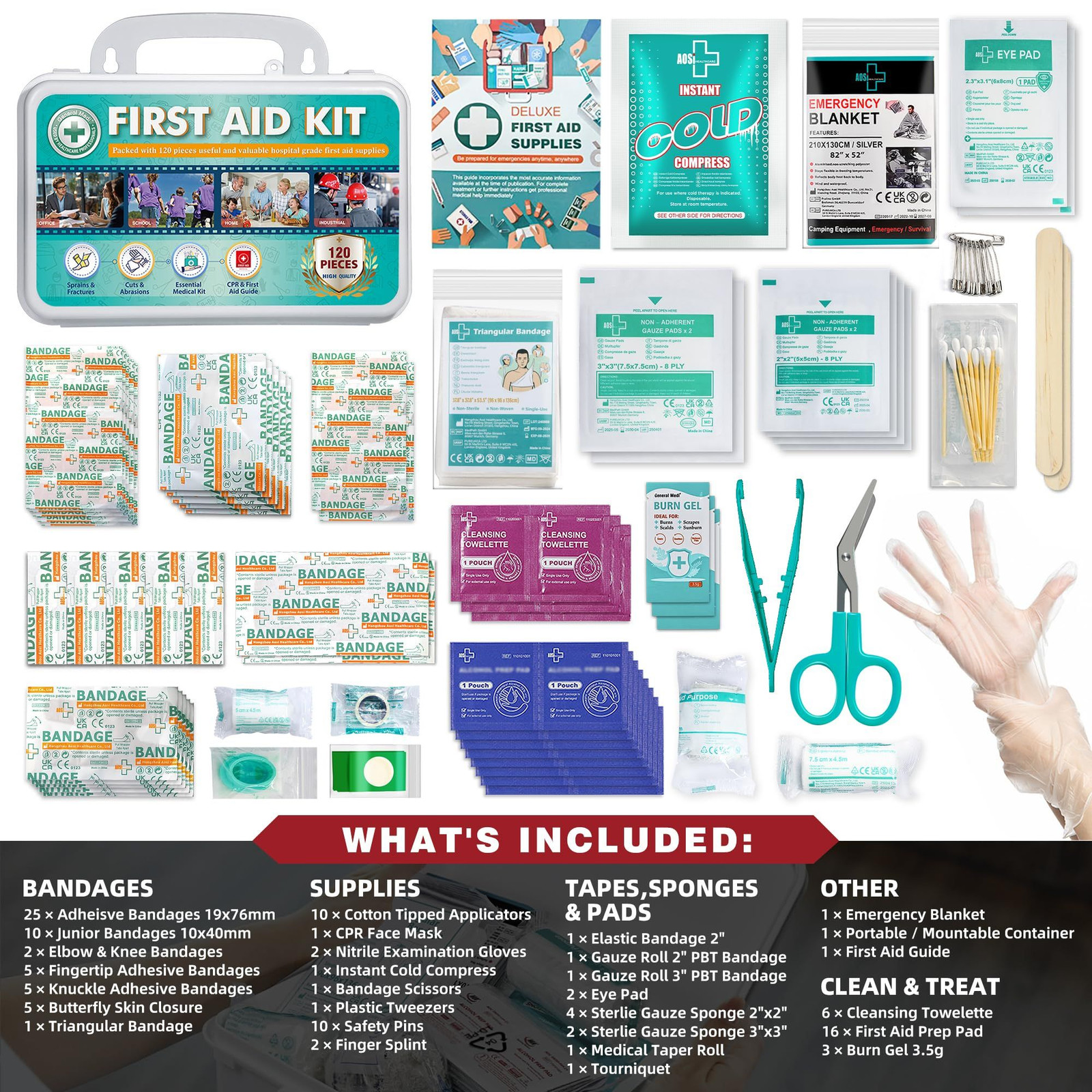General Medi 120 Pieces Hardcase First Aid Kit – 120 Pieces, White