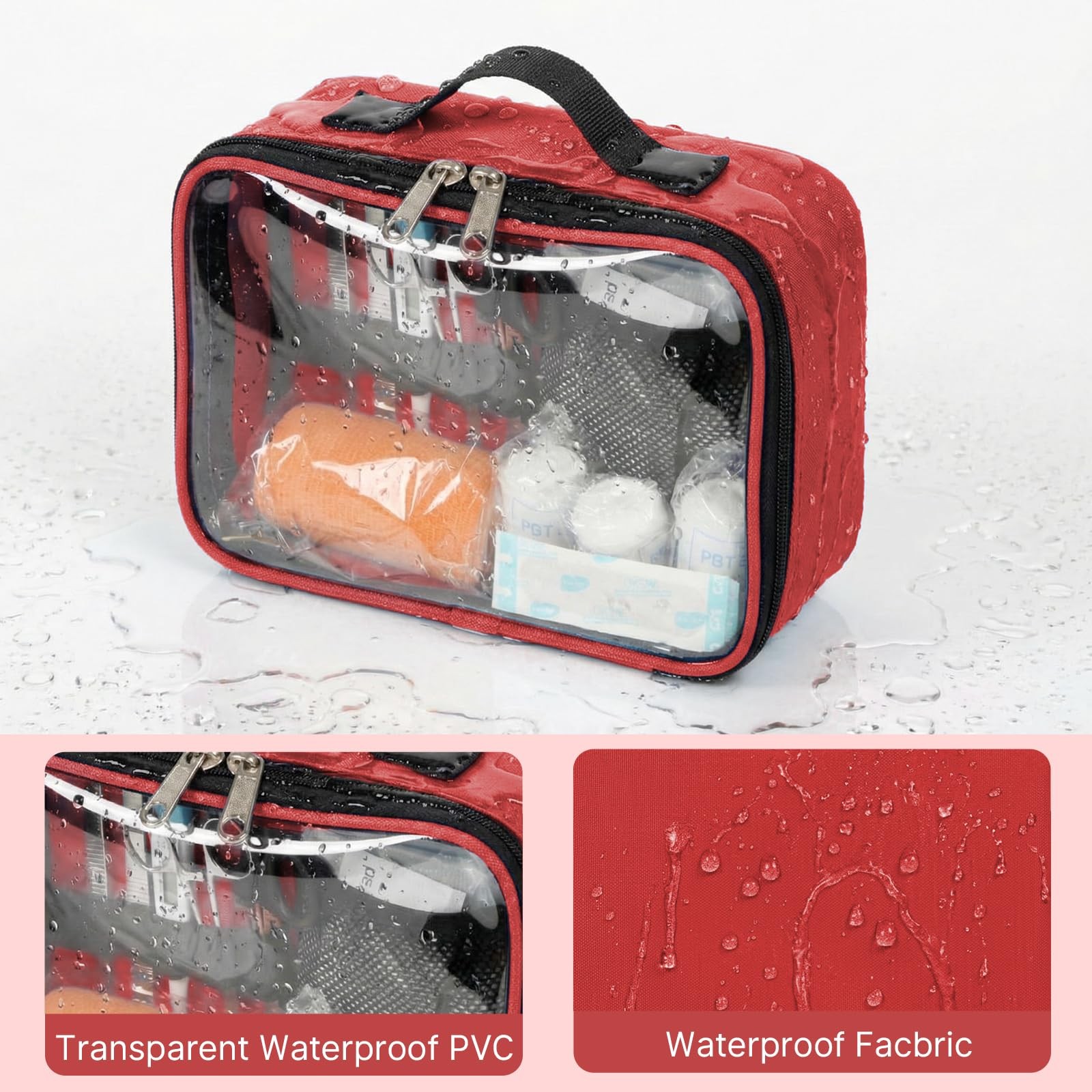 Empty First Aid Bag Clear PVC Waterproof Organizer Pouch Zipper Colored First…