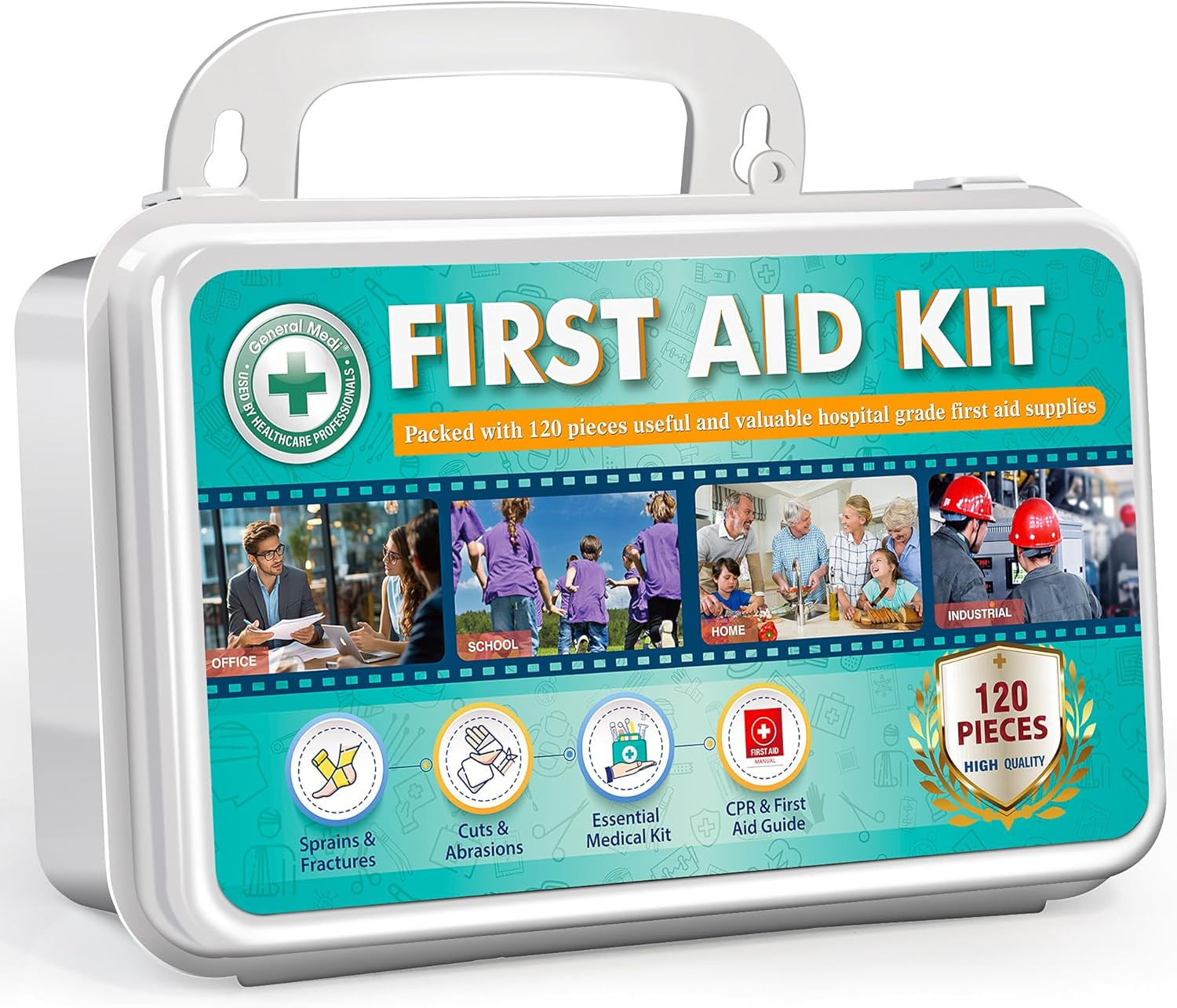 General Medi 120 Pieces Hardcase First Aid Kit – First Aid Box Includes Instant