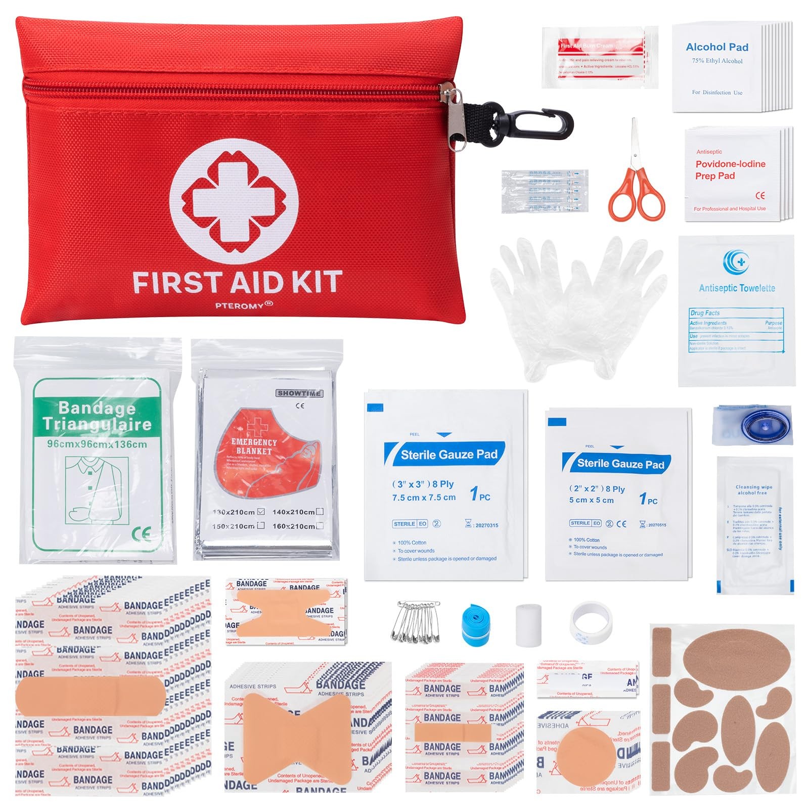PTEROMY 150 Piece Mini First Aid Kit, Portable Small Emergency Kits Red