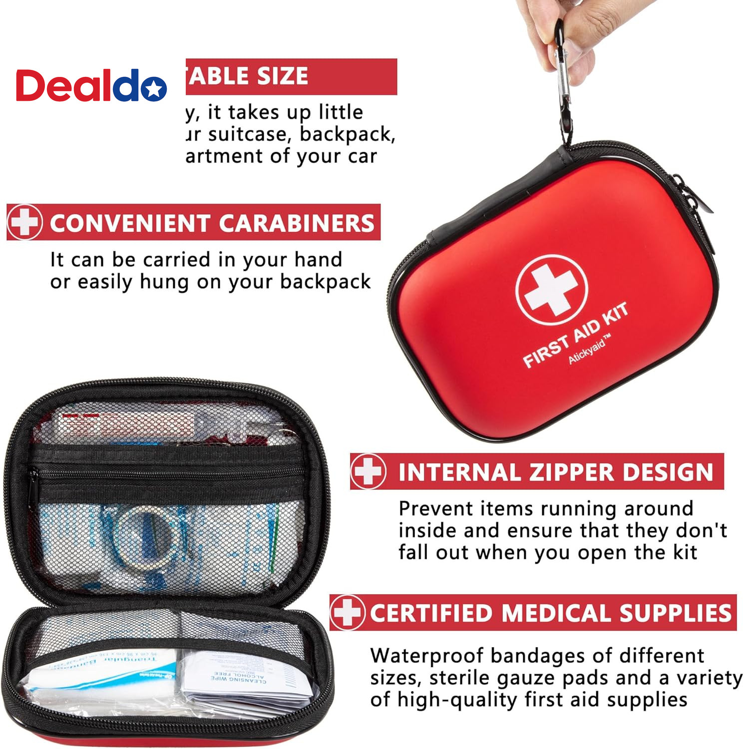 Mini First Aid Kit – 120 Piece Small Waterproof Hard Shell Medical Kit for Car,