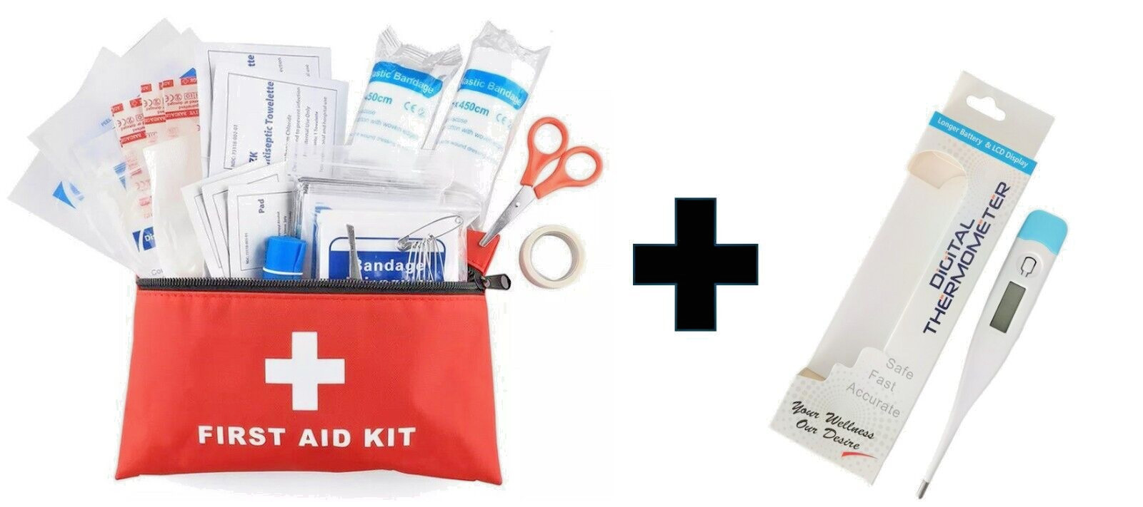 Travel Survival First Aid Emergency Kit with Oral Thermometer Bundle (Save $3)