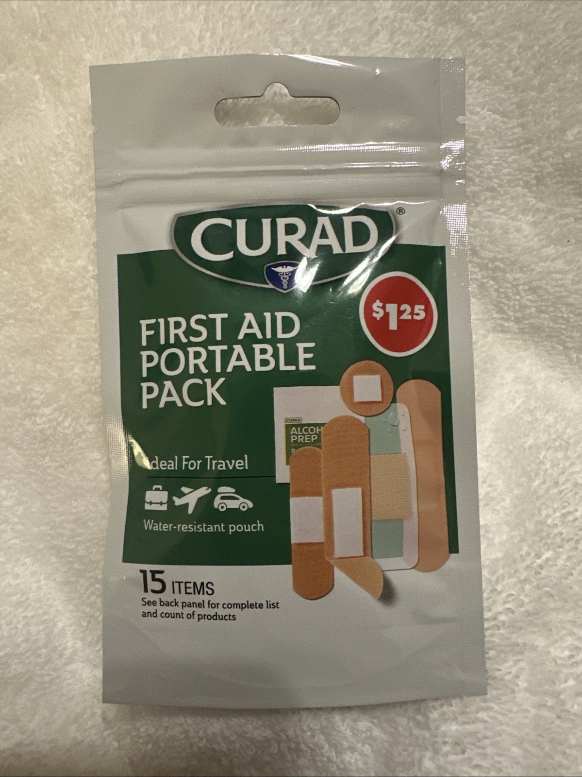 CURAD First Aid Portable Pack 15 Count Essential for Travel Schools and Clinics