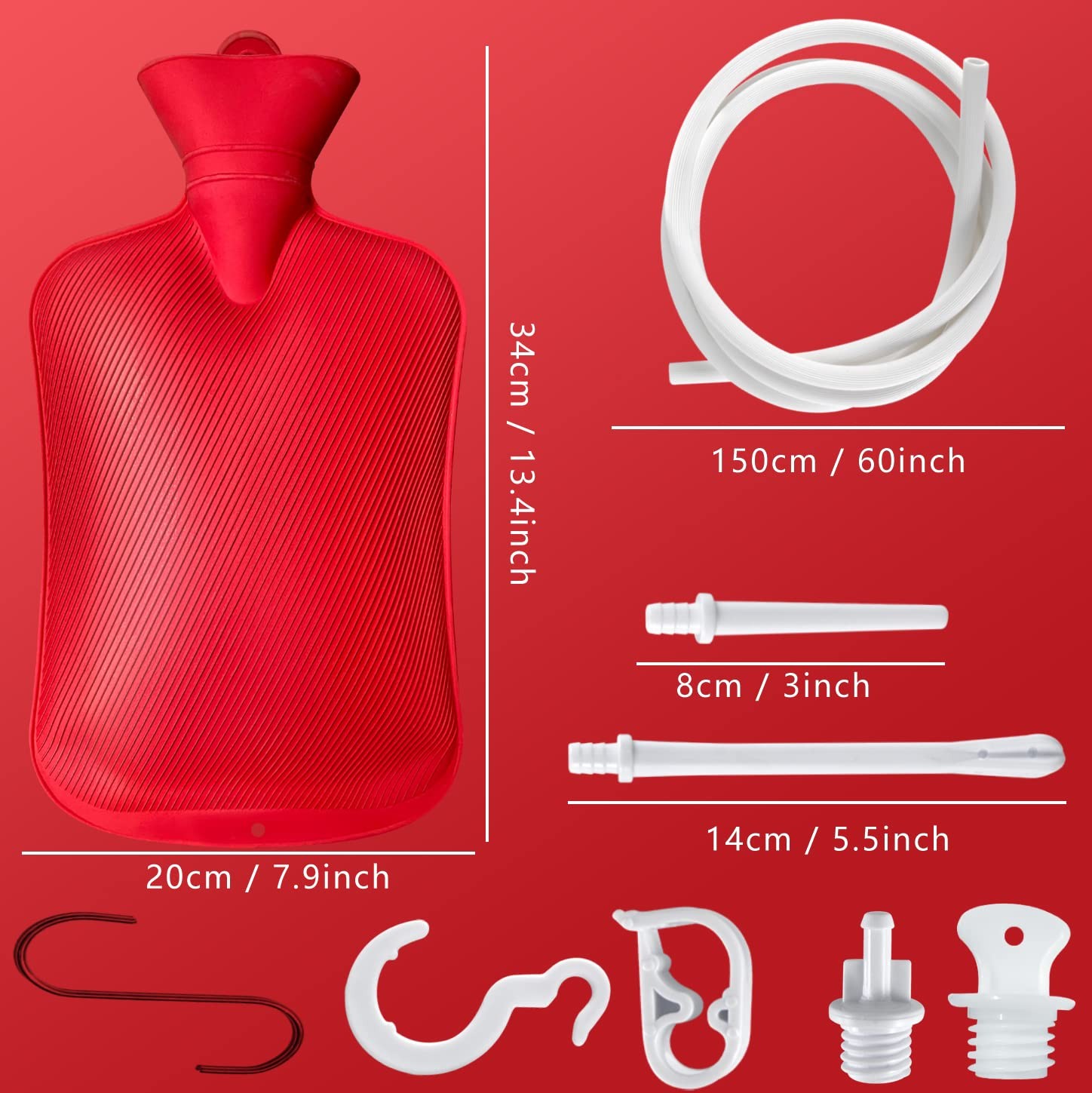 Enema Bag 2L Home Kit with 2 Tips,60 inch Long Silicone Hose, Red