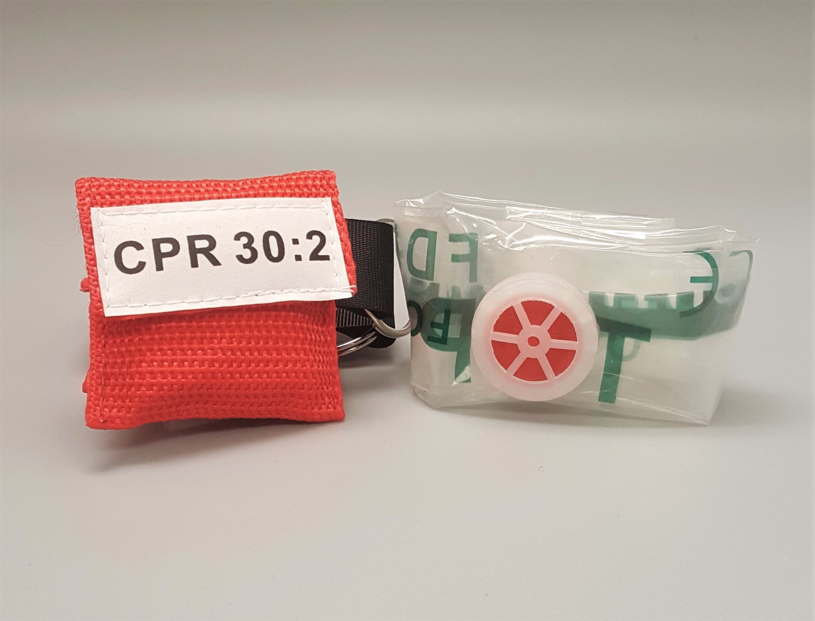 3 Red CPR Face Shield Pocket Mask with Keychain imprinted CPR 30:2