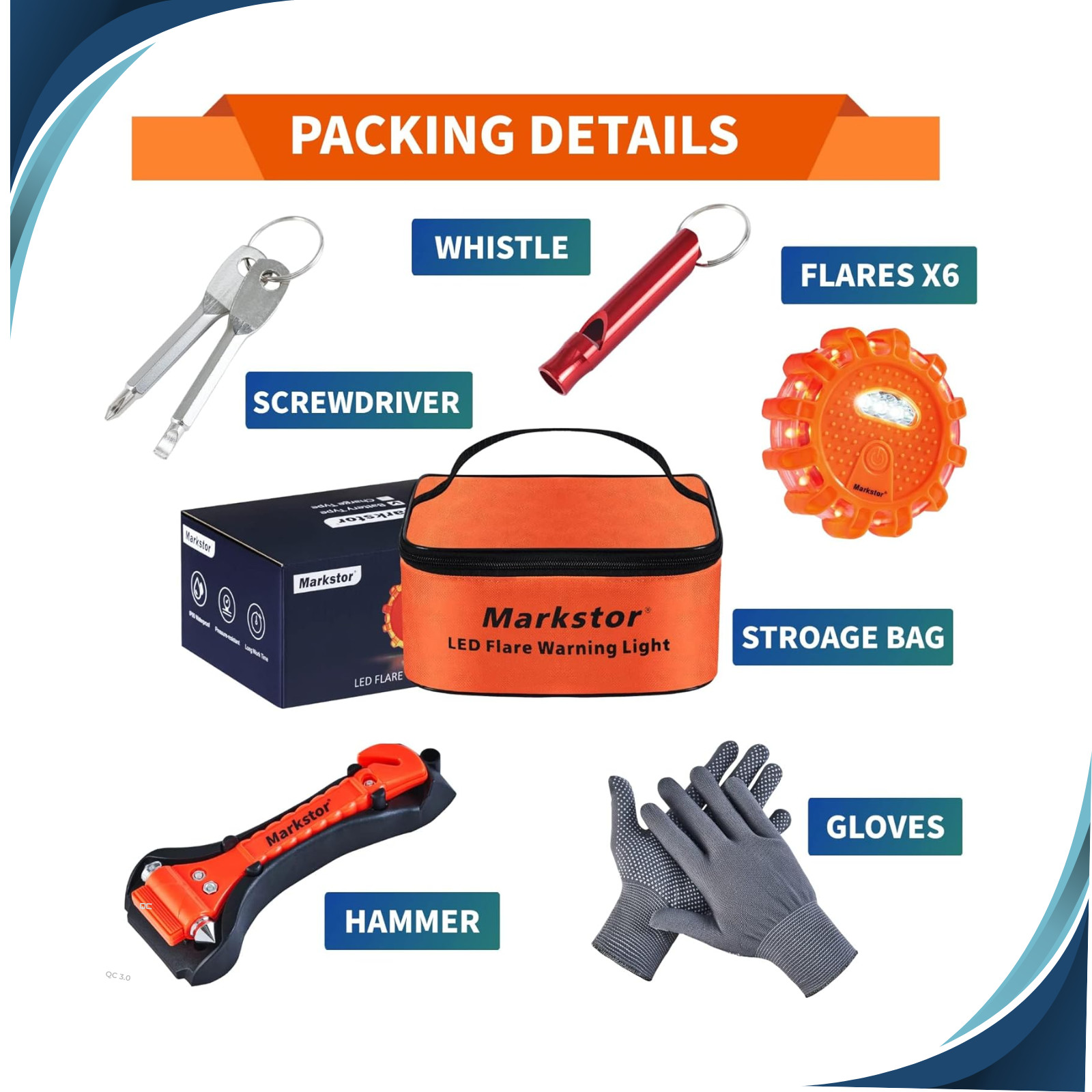 6-Pack LED Road Flare Emergency Kit, Magnetic Safety Light with 9 Flashing Modes