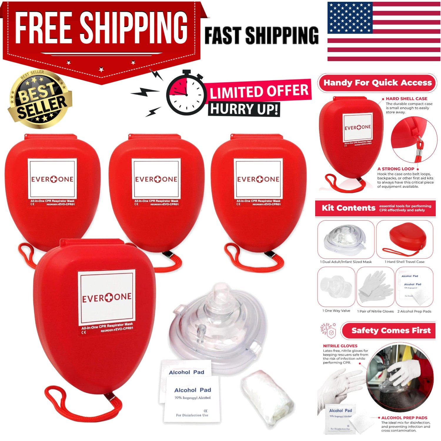CPR Rescue Mask, Adult/Child Pocket Resuscitator, Hard Case with Wrist Strap …