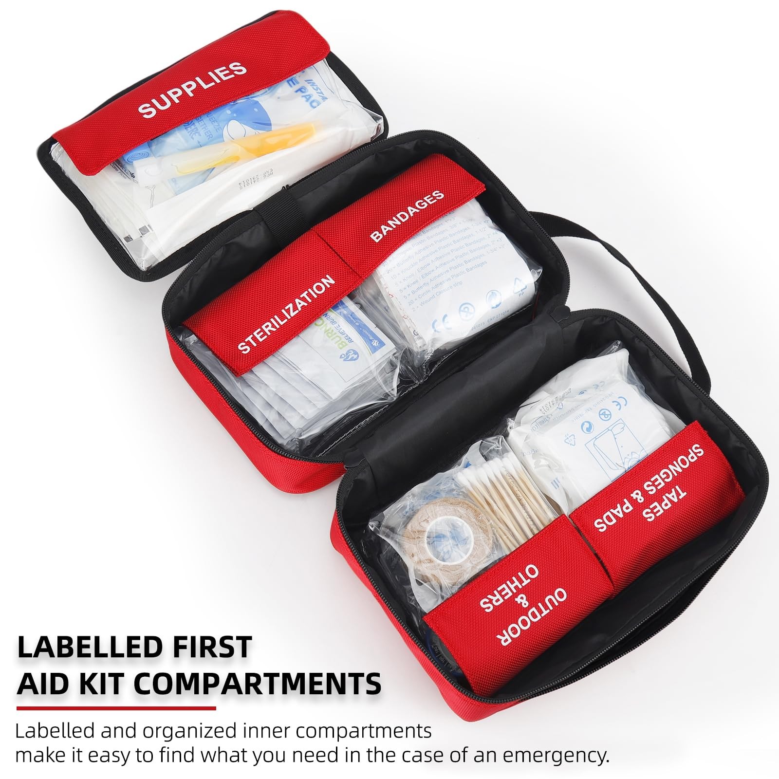 330 Piece First Aid Kit, Premium Waterproof Compact Trauma Medium, Red