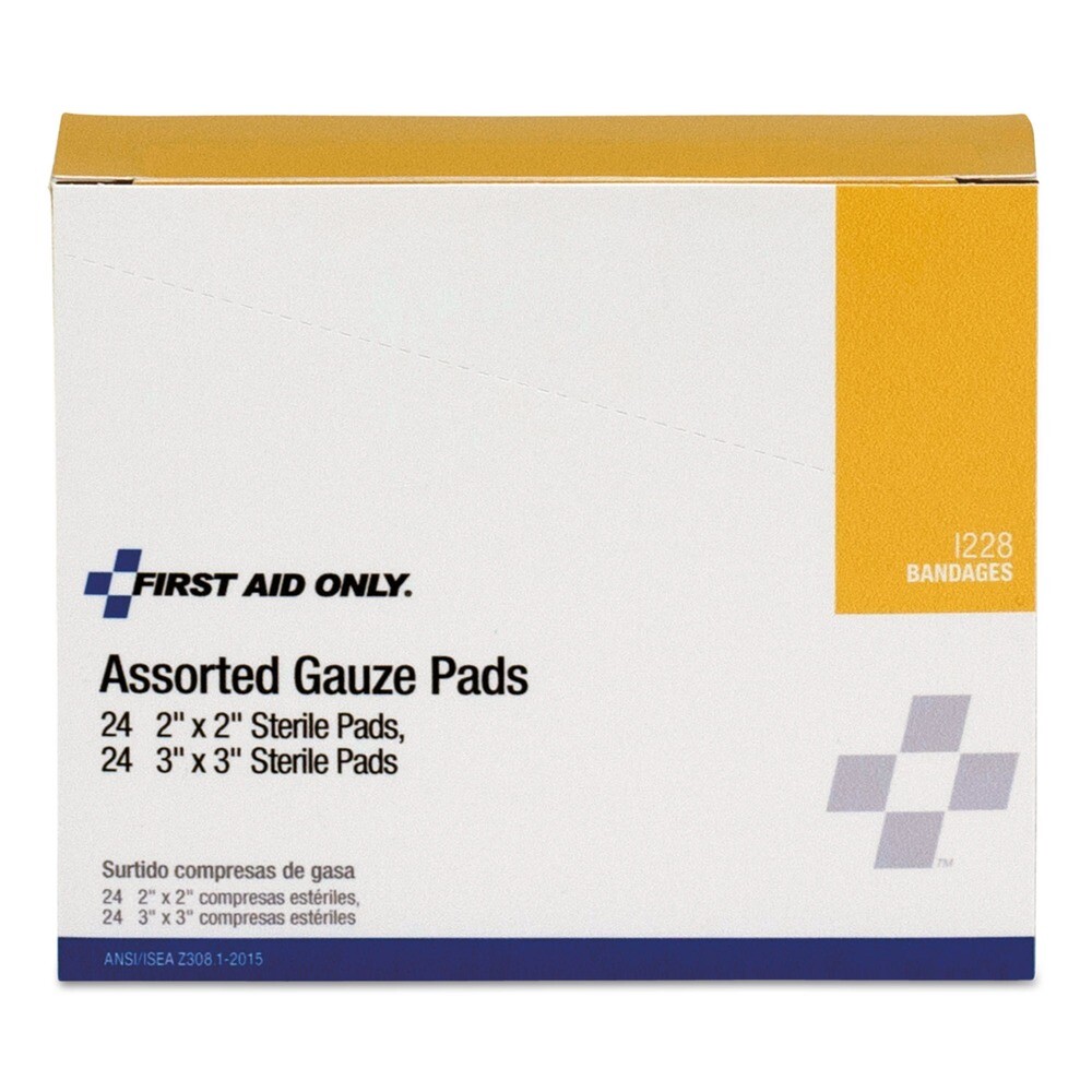 First Aid Only I228 2 in. x 2 in. and 3 in.x 3 in. Gauze Pads (48/Box) New