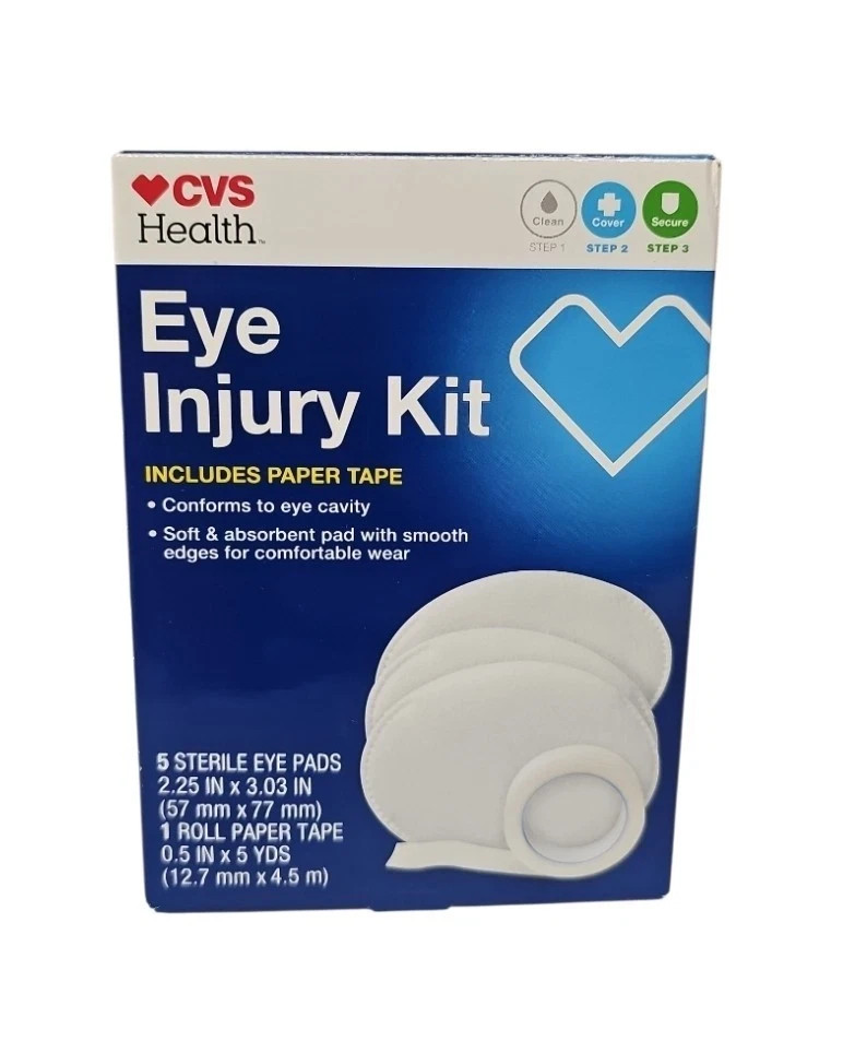 CVS Health Eye Injury Kit W/ 5 ct Sterile Pads & 1 Roll Paper Tape NEW