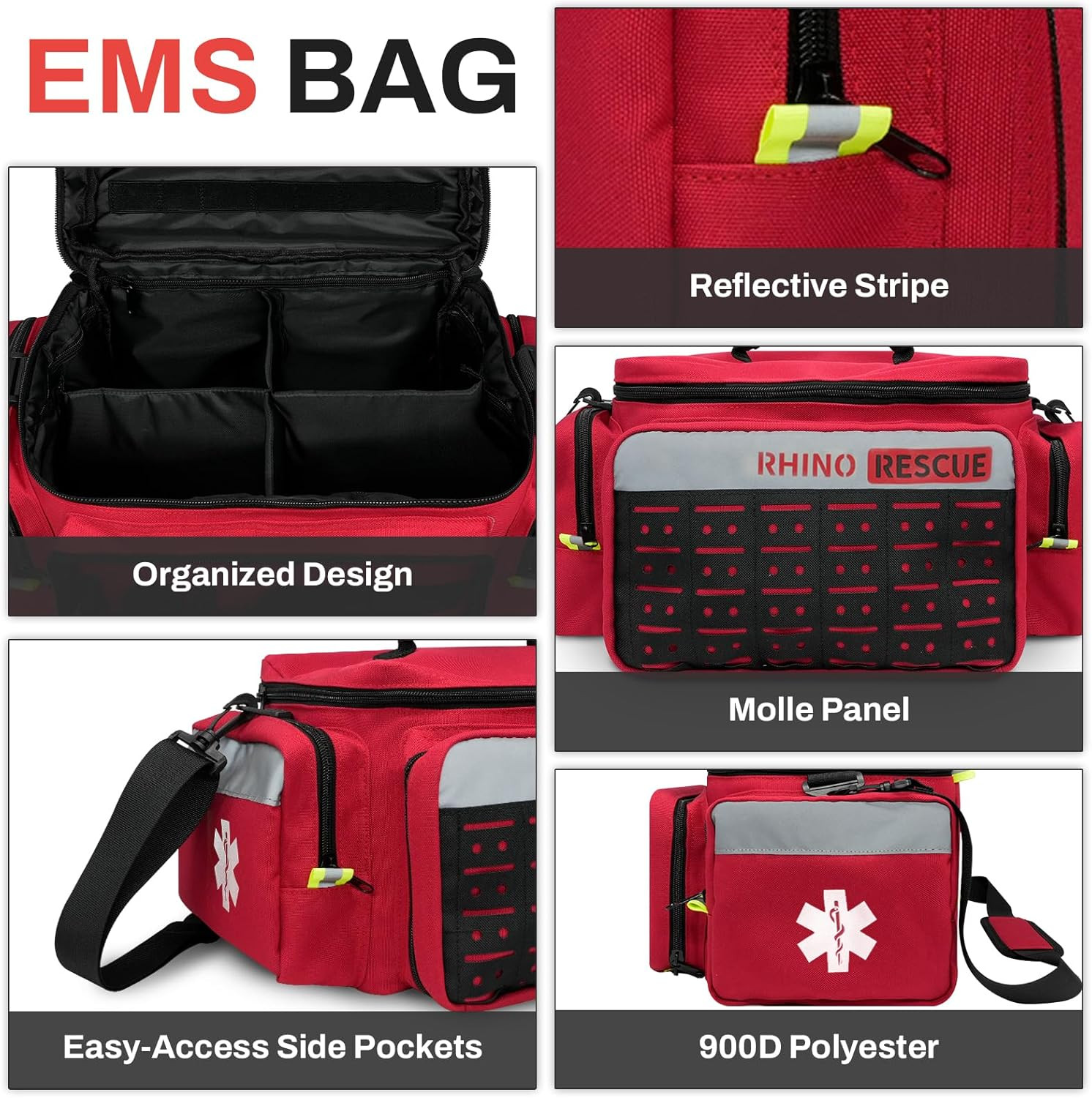 RHINO RESCUE First Responder First Aid Kit Fully-Stocked EMT Bag, Professional E