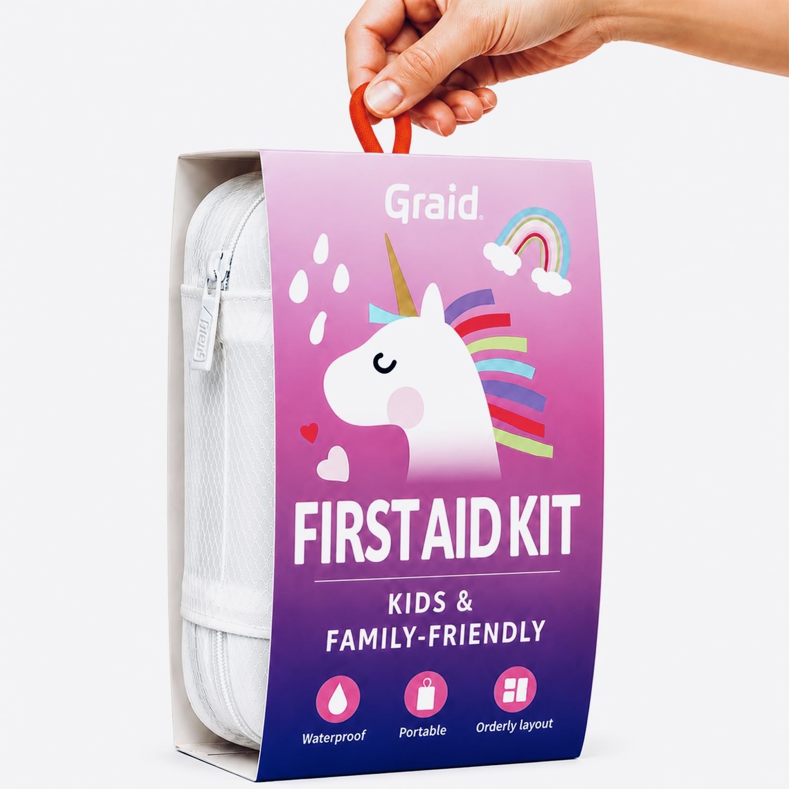 Graid Family First Aid Kit —88 Pcs.Kid/Baby Friendly & Cute Waterproof, White