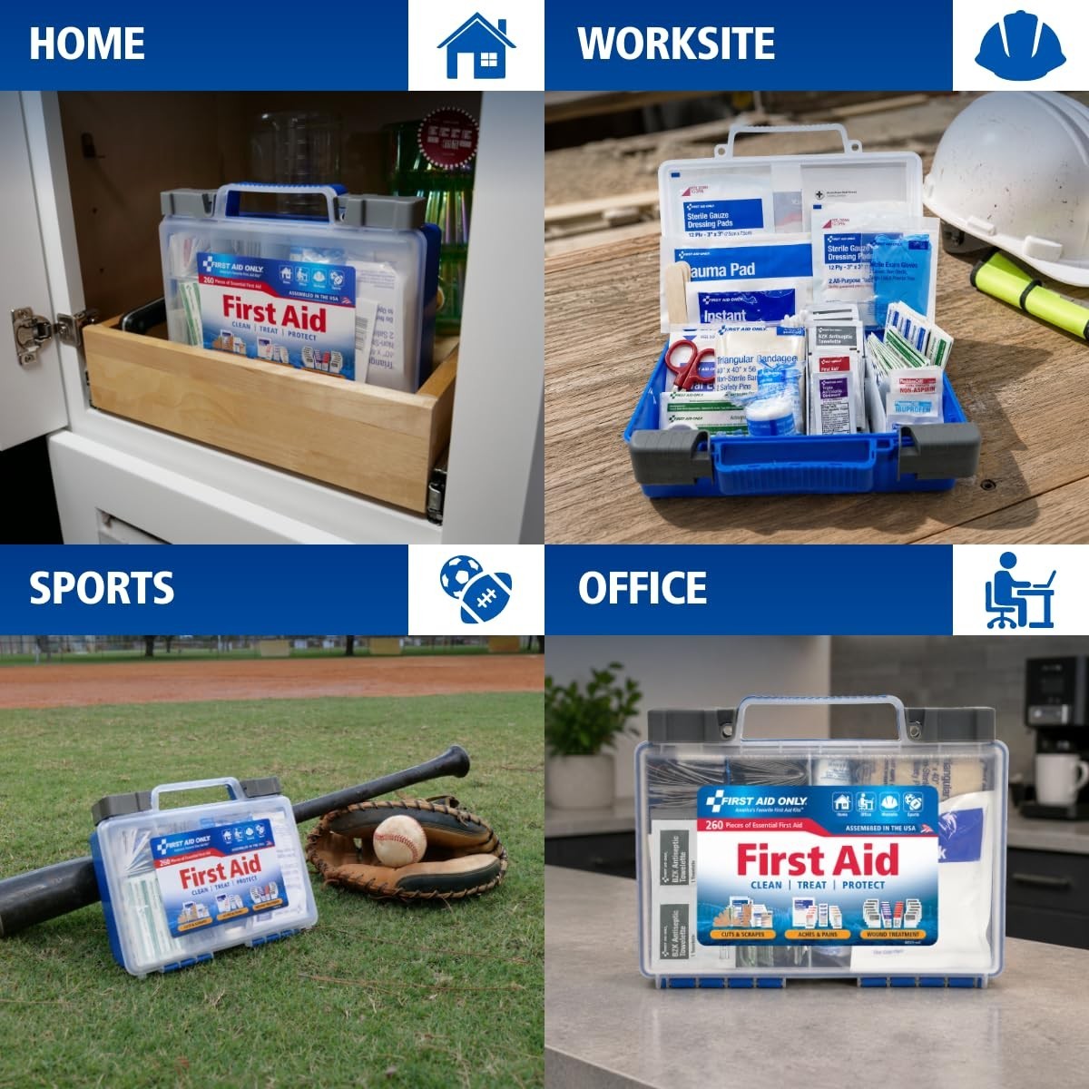 All-Purpose 50-Person OSHA-Compliant First Aid Kit – 260 Pieces for Home, Work &