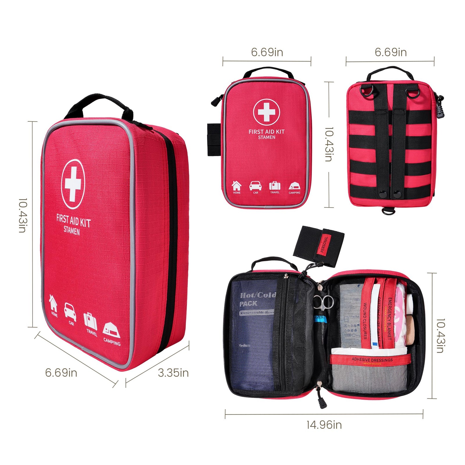 First Aid Bag Empty Large Medical for Travel Home Car and Office Red-l