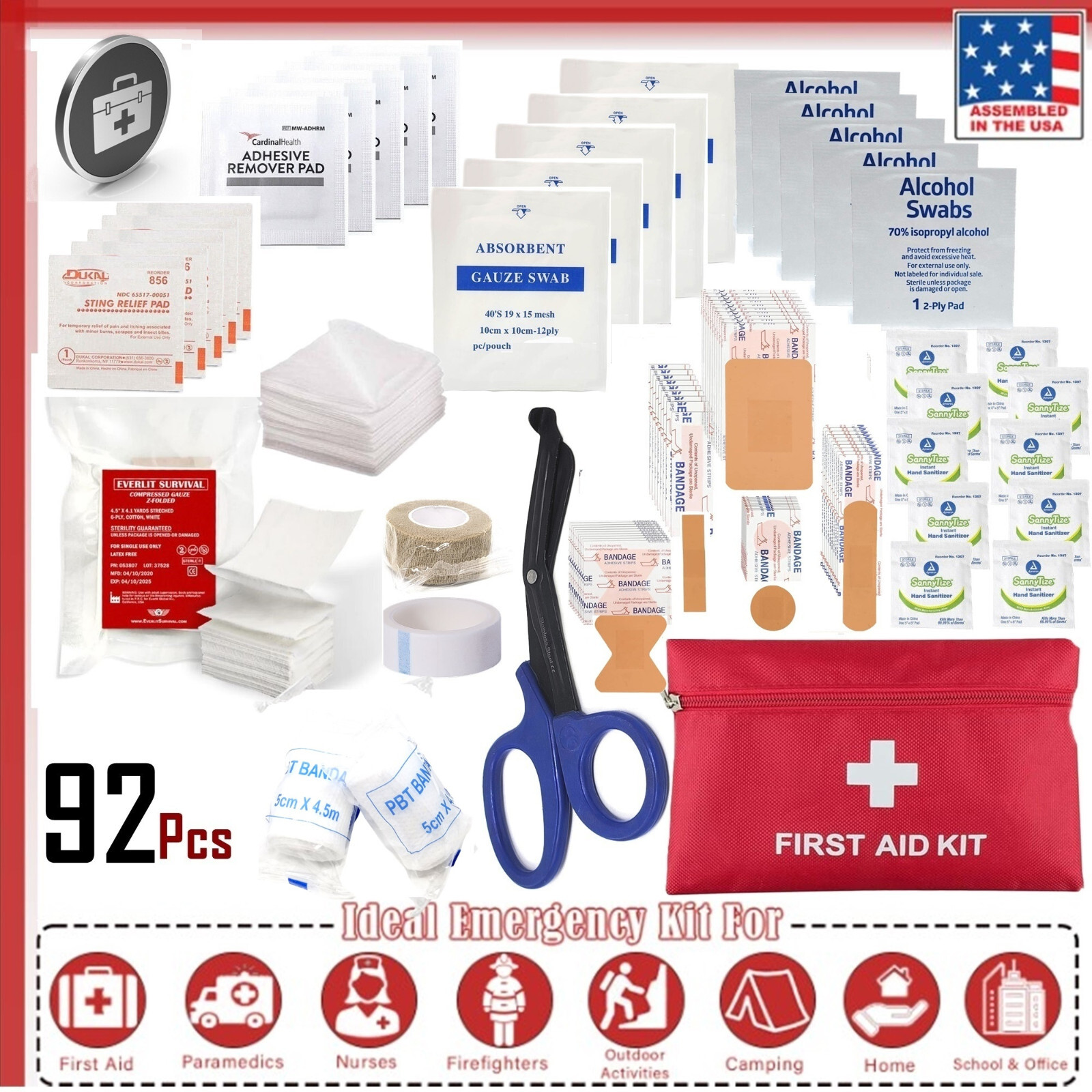 First Aid Kit- All-Purpose Premium Medical Supplies and Emergency Bag – 92 Pcs