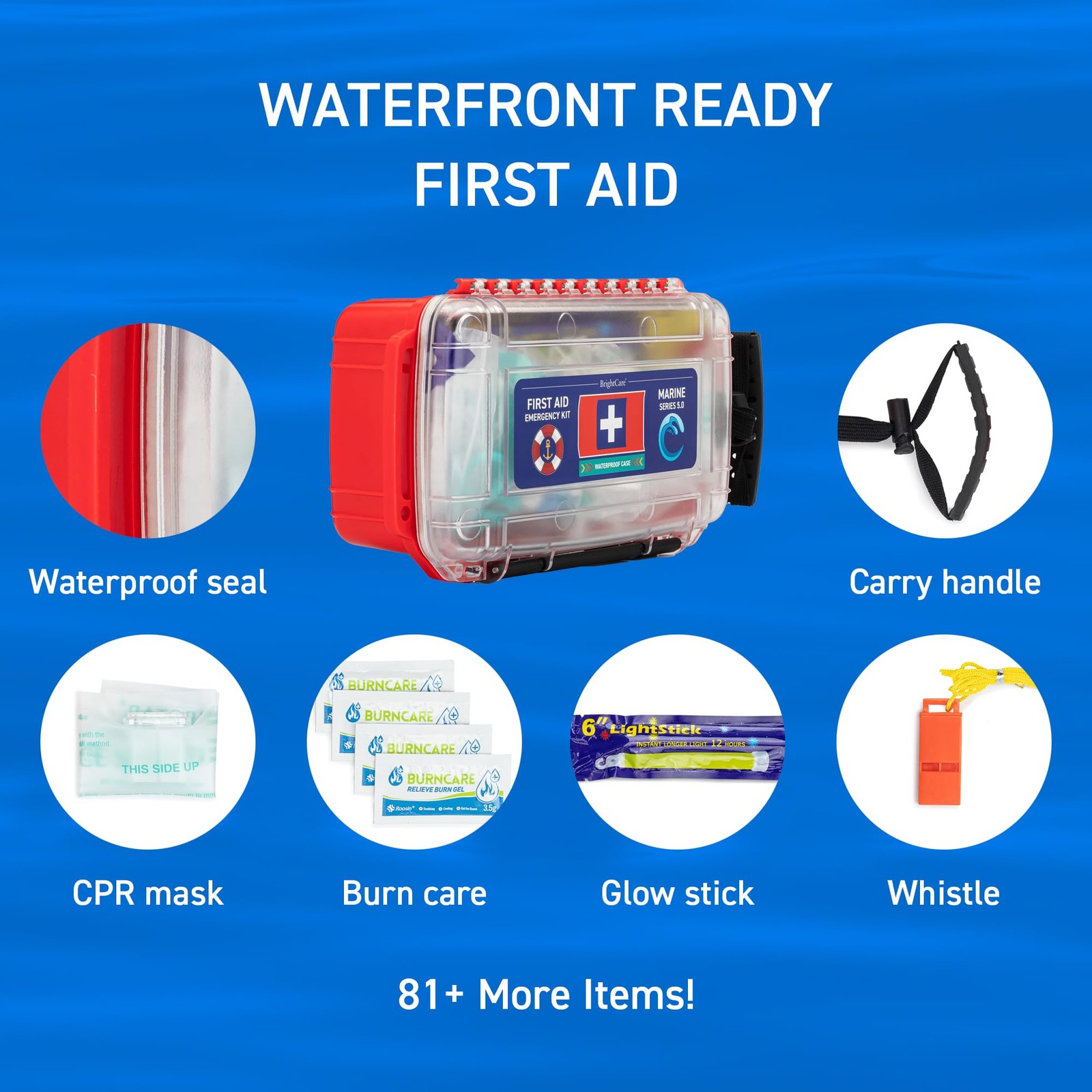 Marine Waterproof First Aid Kit for Boat, Kayak, Sailing & Beach Medium, Red